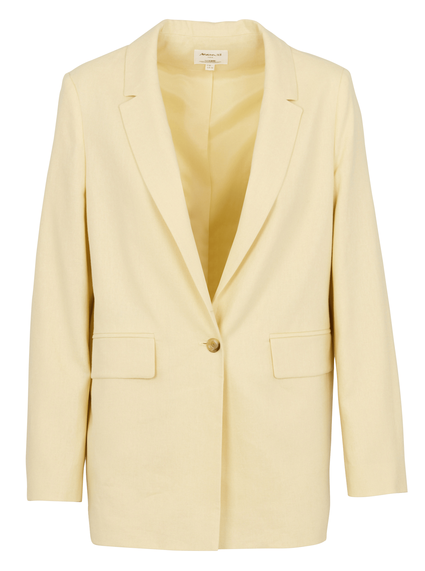 Solid straight tailored linen blend blazer MAISON 123 Beige