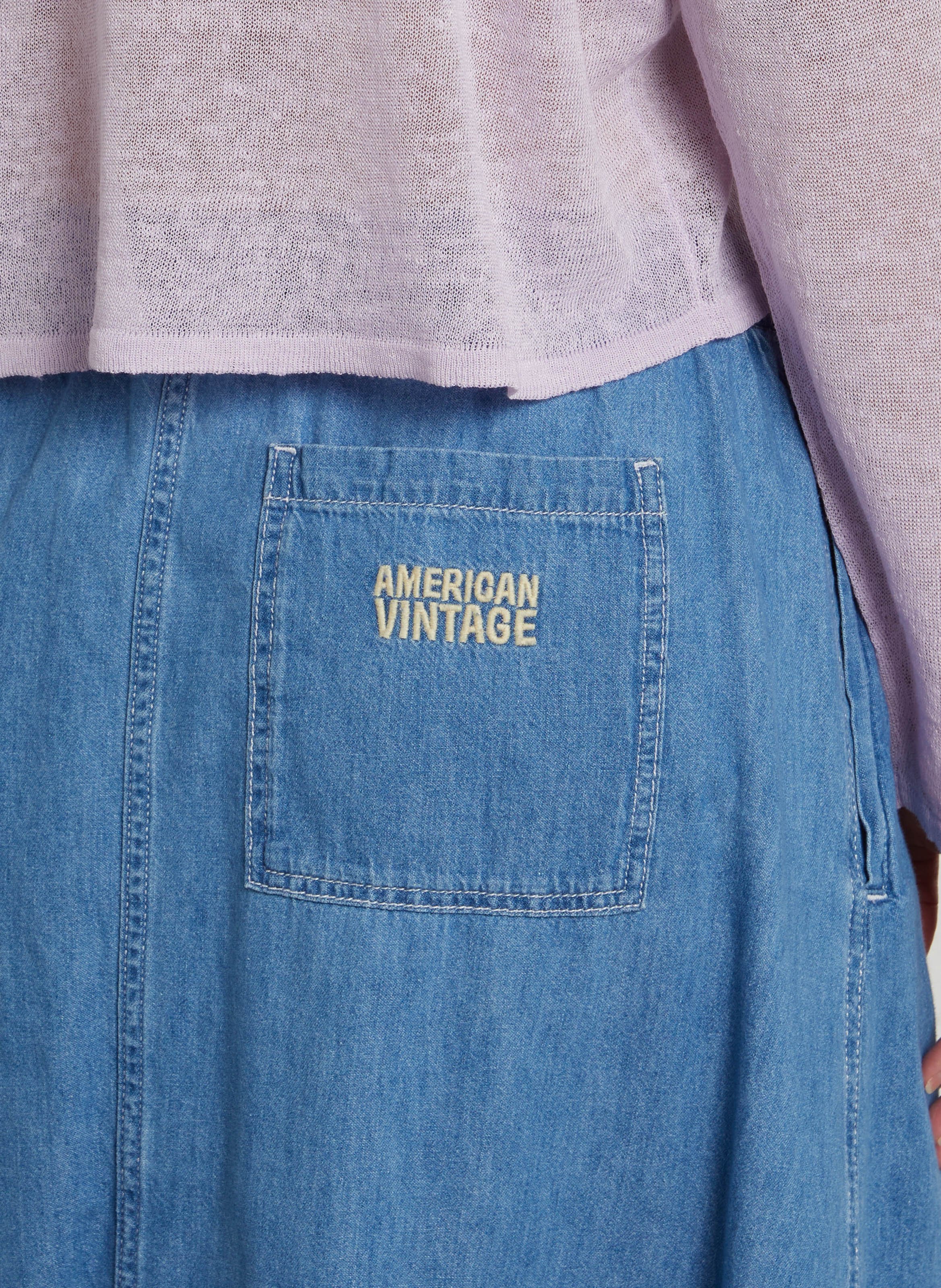 Jupe midi en coton AMERICAN VINTAGE Bleu