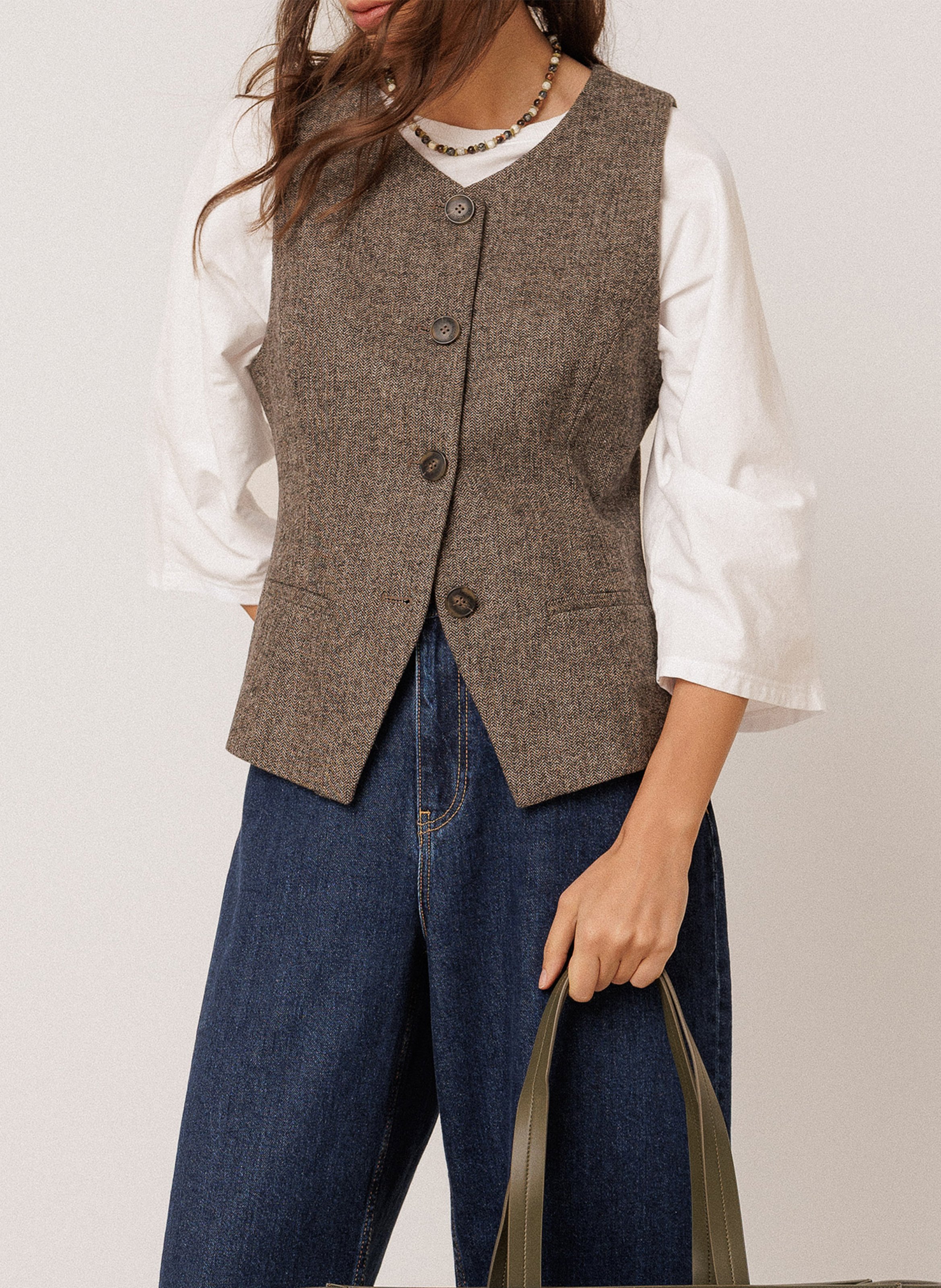 Fitted wool blend vest INDI & COLD Brown