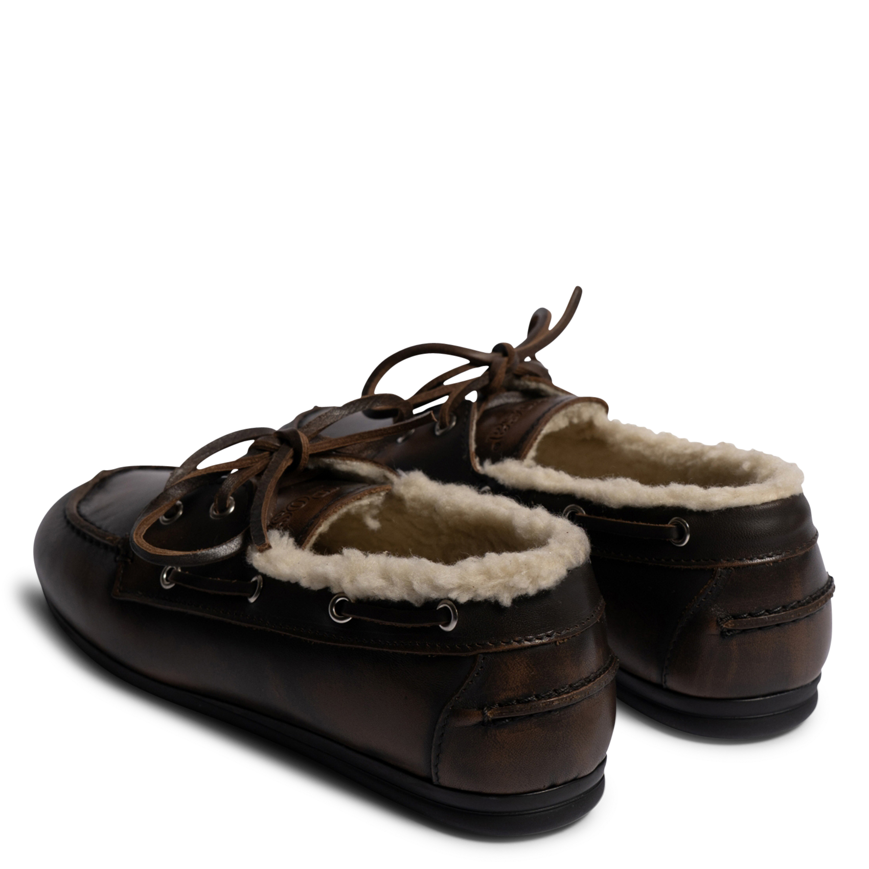 Mocasines con cordones de cuero mixto forrados POSA Marron