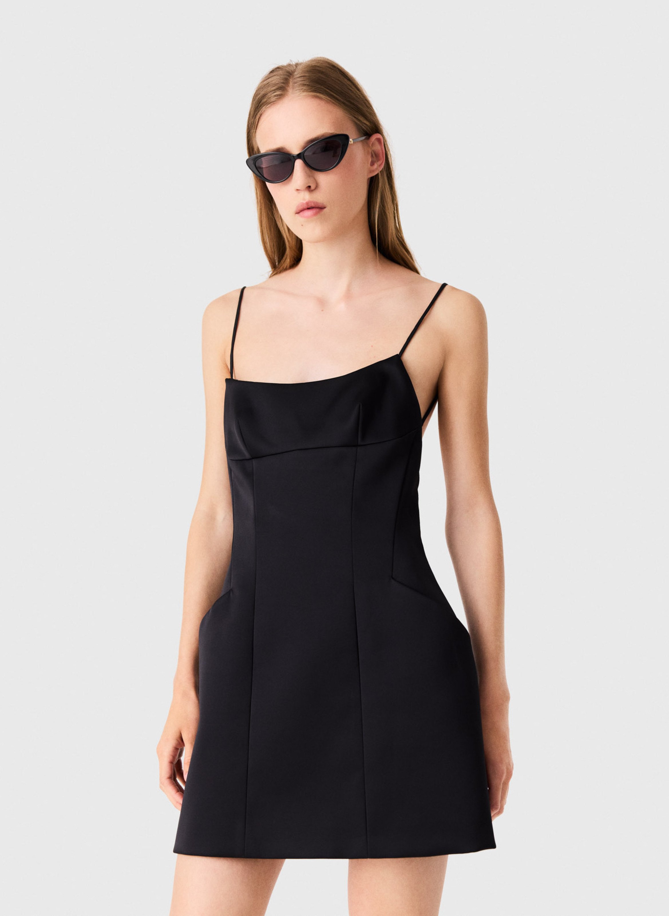 Short dress with strappy rhinestones MAJE Black