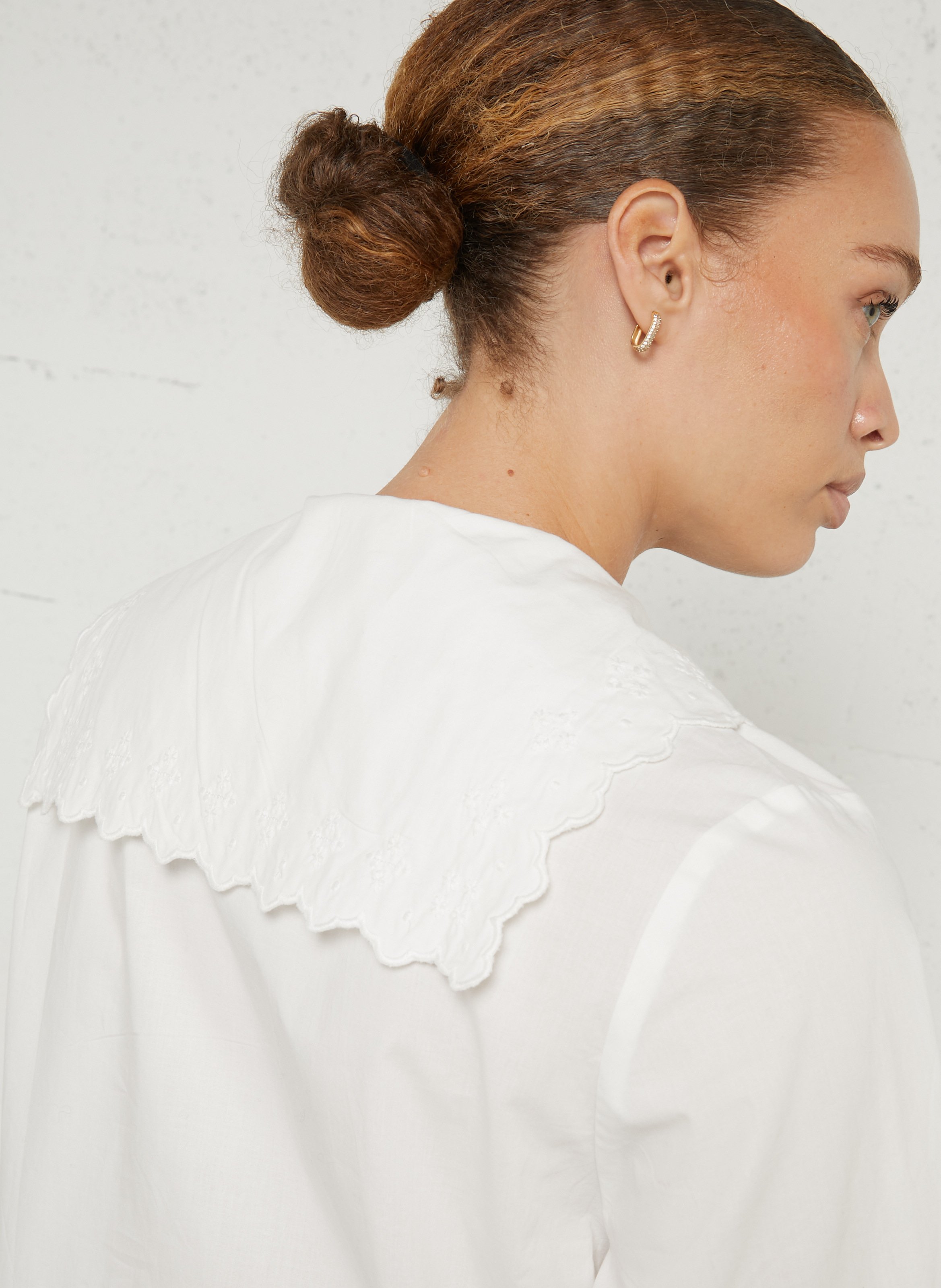 Chemise oversize col claudine en coton DES PETITS HAUTS Beige