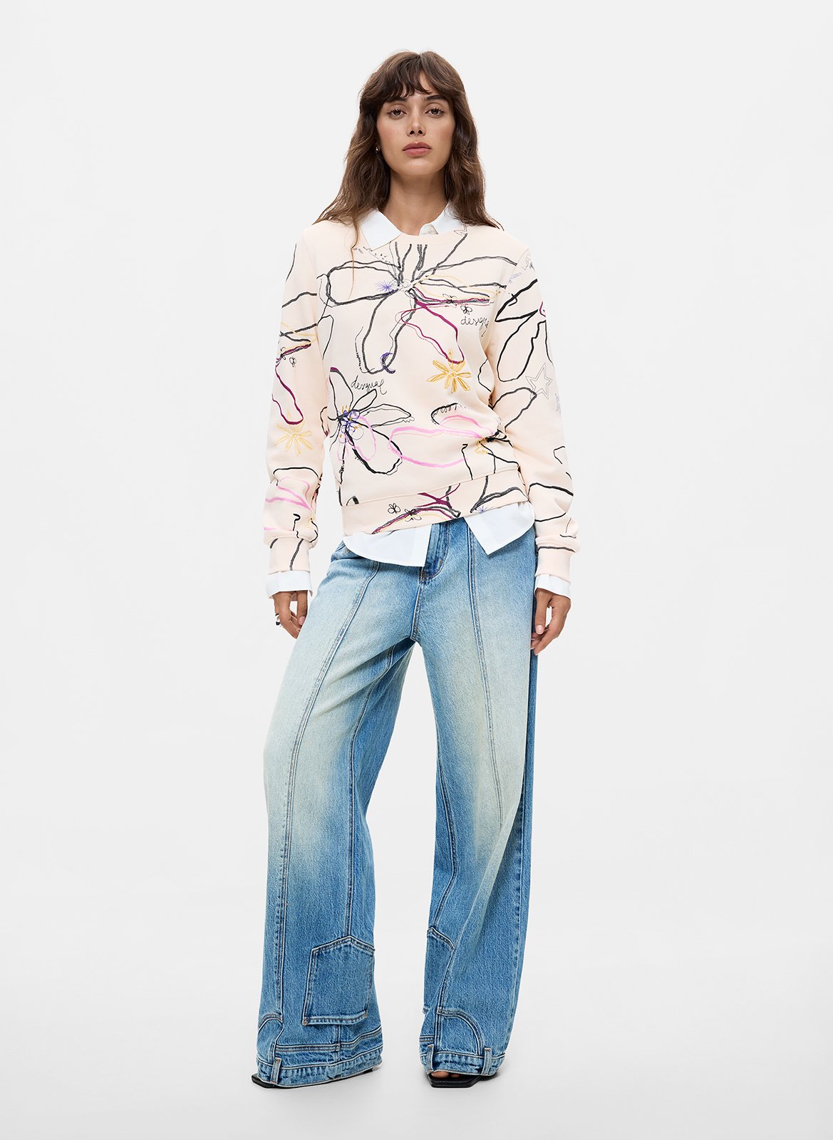 Katoenen trui met ronde hals DESIGUAL Wit