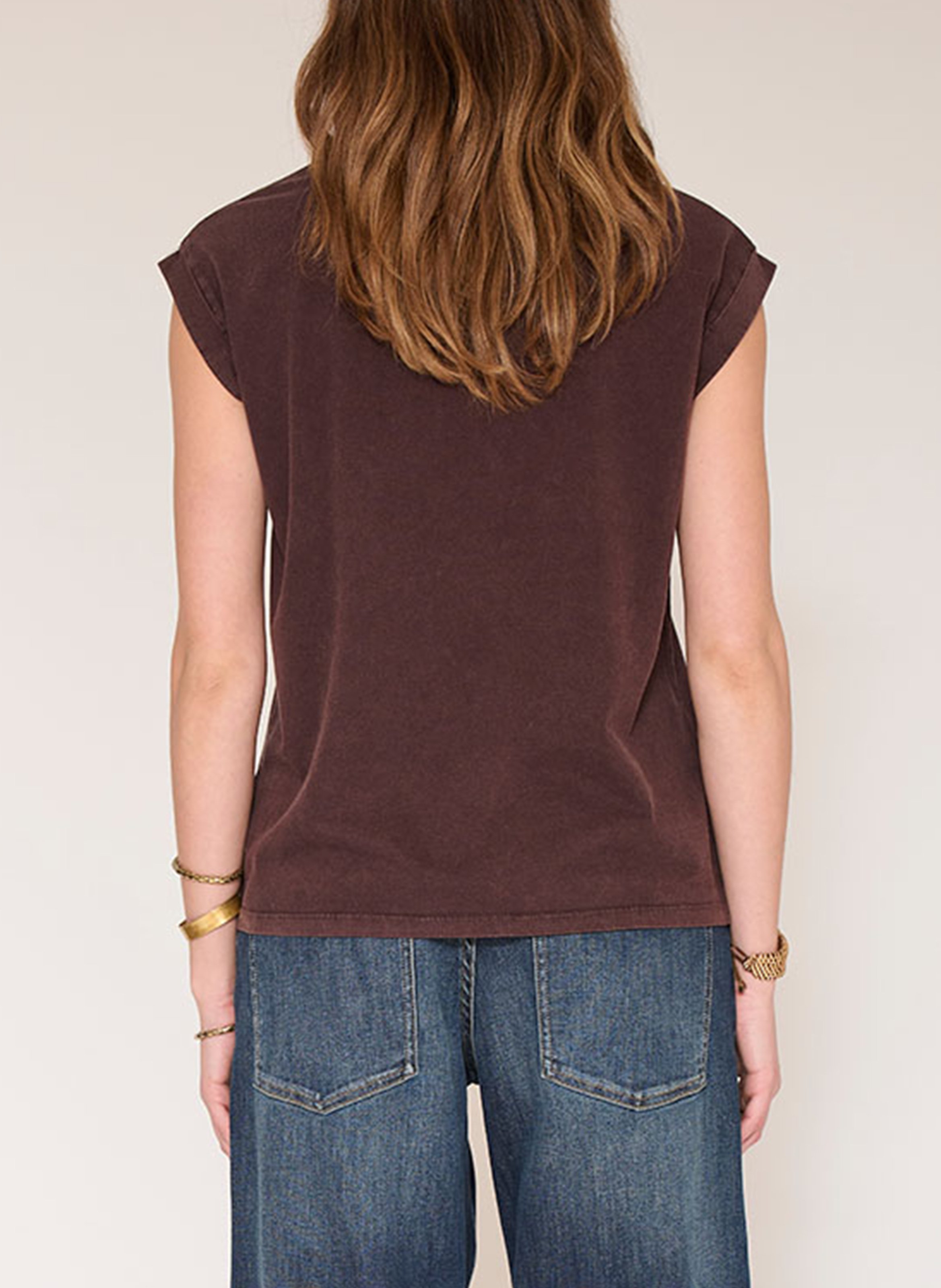 T-shirt droit sérigraphié en coton MKT Marron