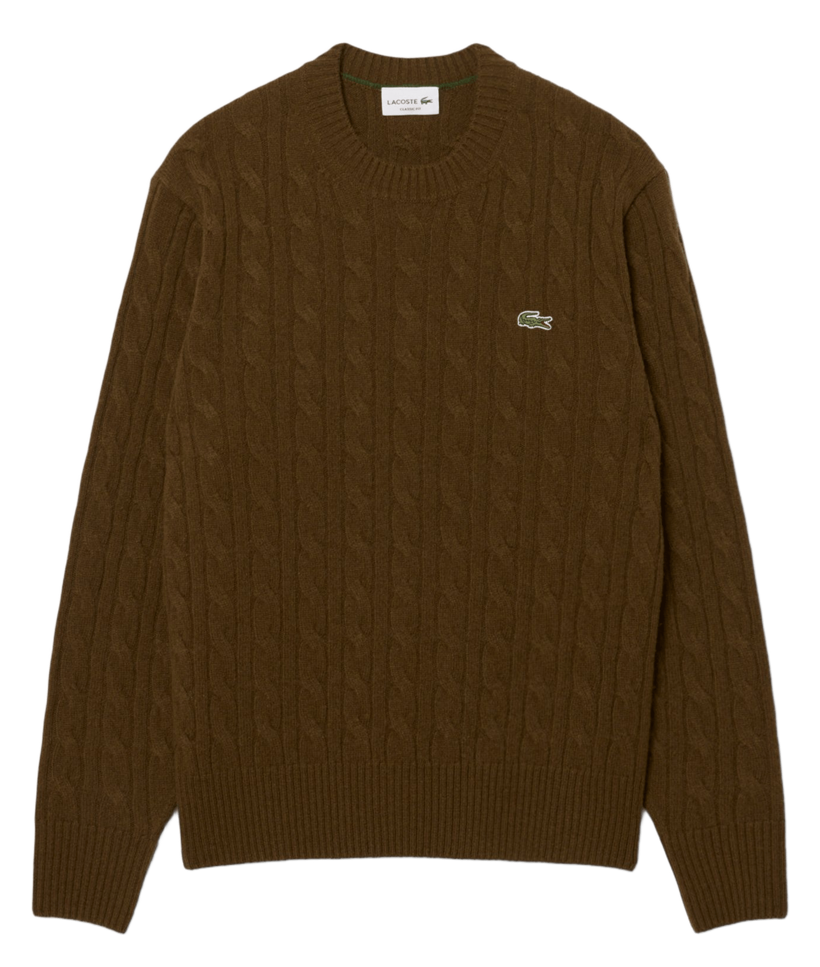Straight wool cable-knit round-neck jumper LACOSTE Brown