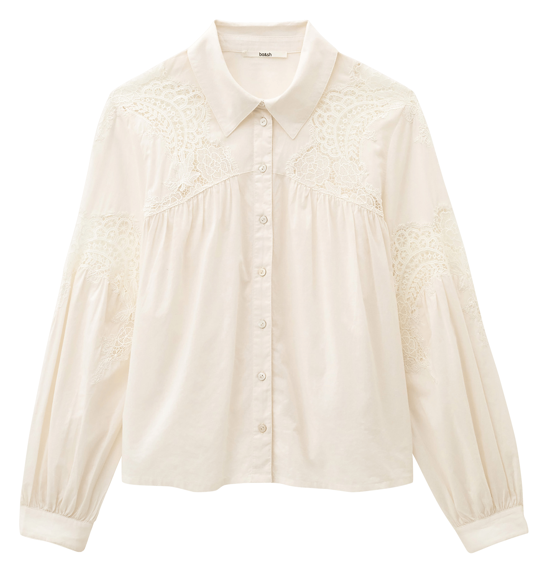 Chemise droite col classique à dentelle en coton BA&SH Beige