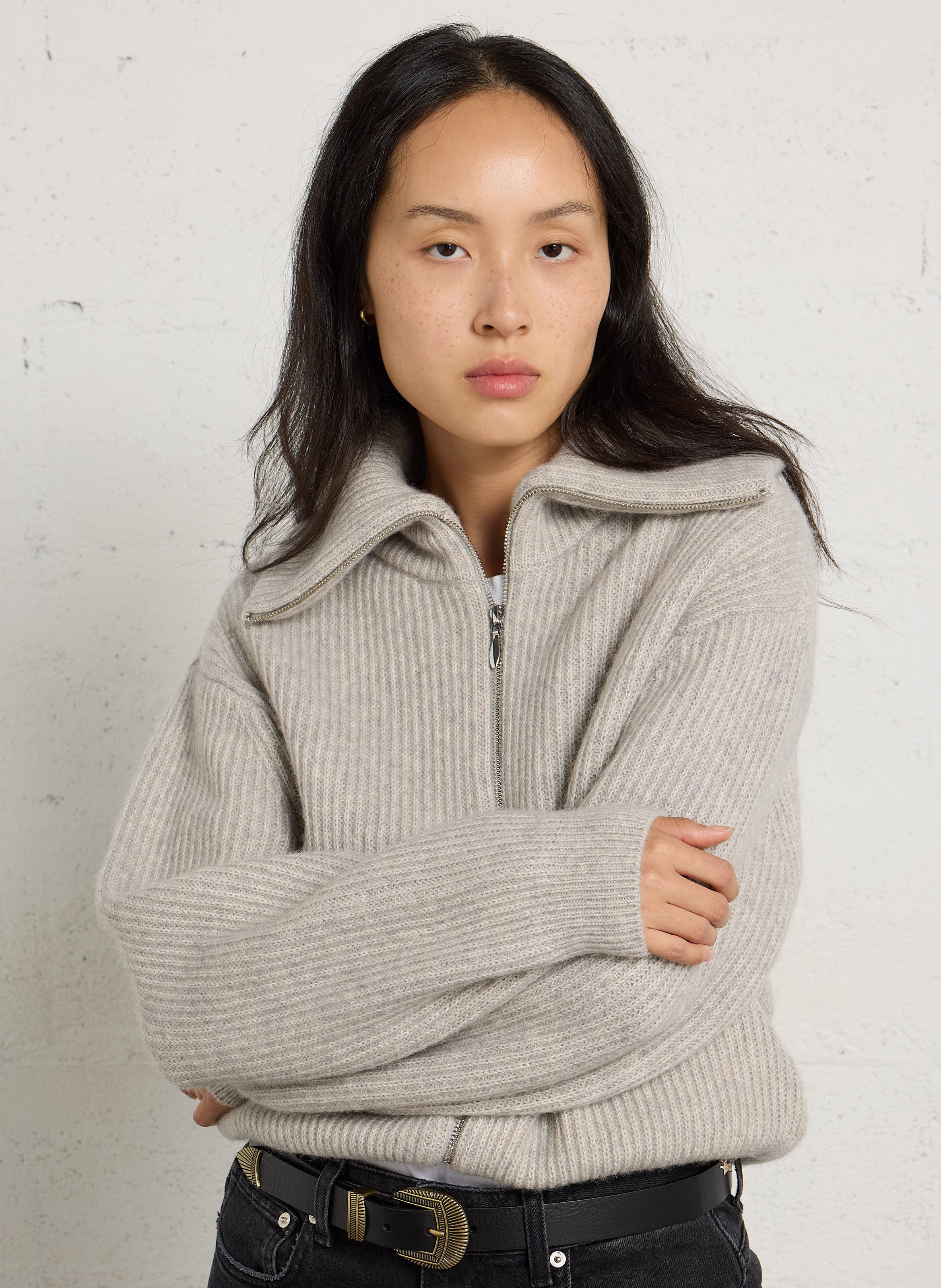 Gilet droit en coton mélangé DES PETITS HAUTS Gris