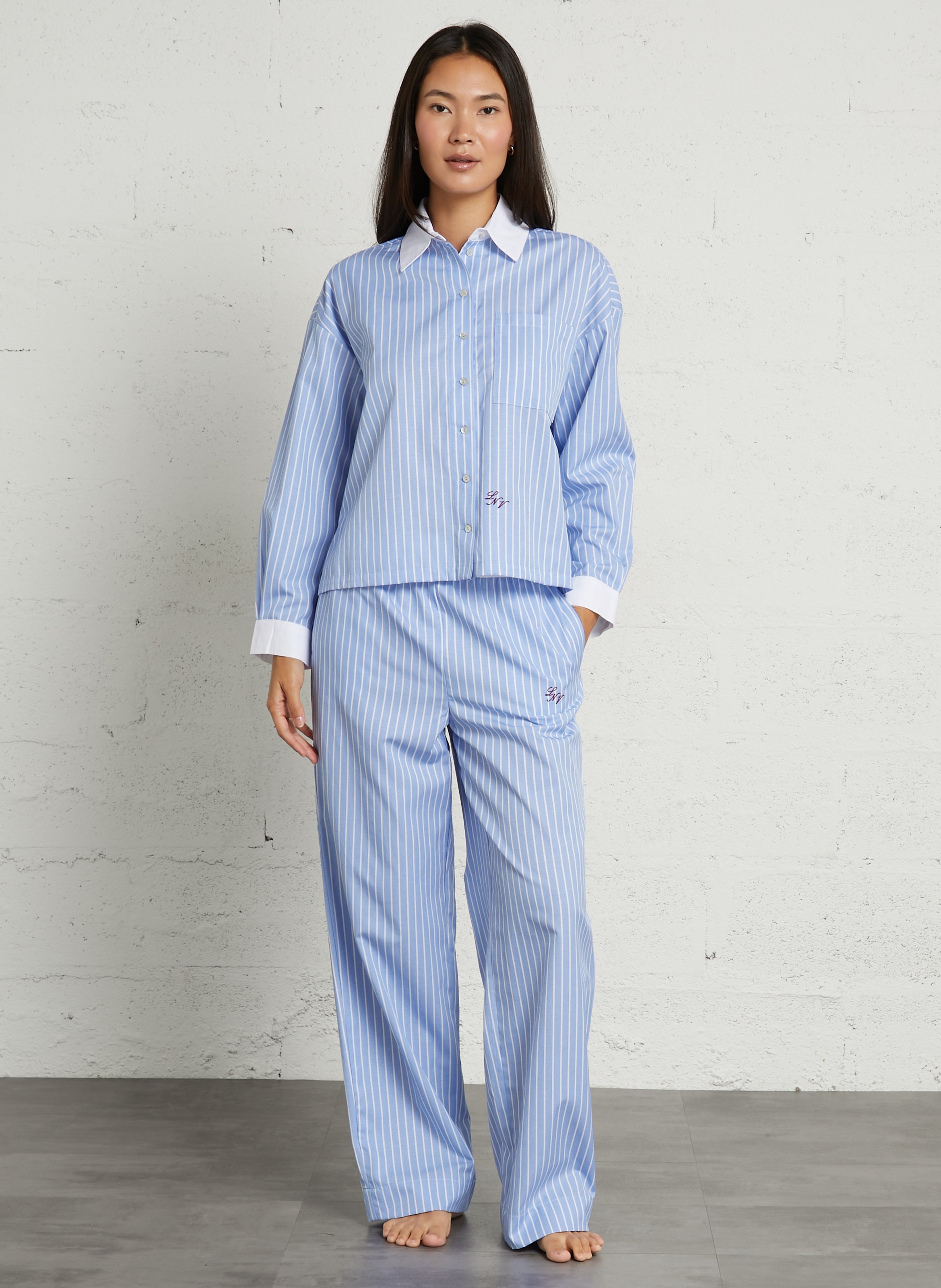 Striped cotton-mix shirt LA NOUVELLE Blue