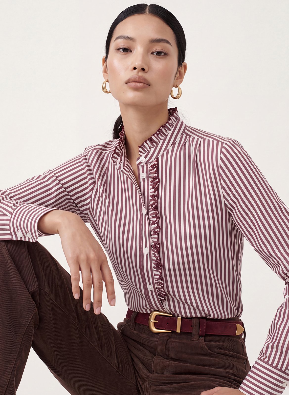 Rechte, gestreepte, katoenen blouse KOOKAI Rood
