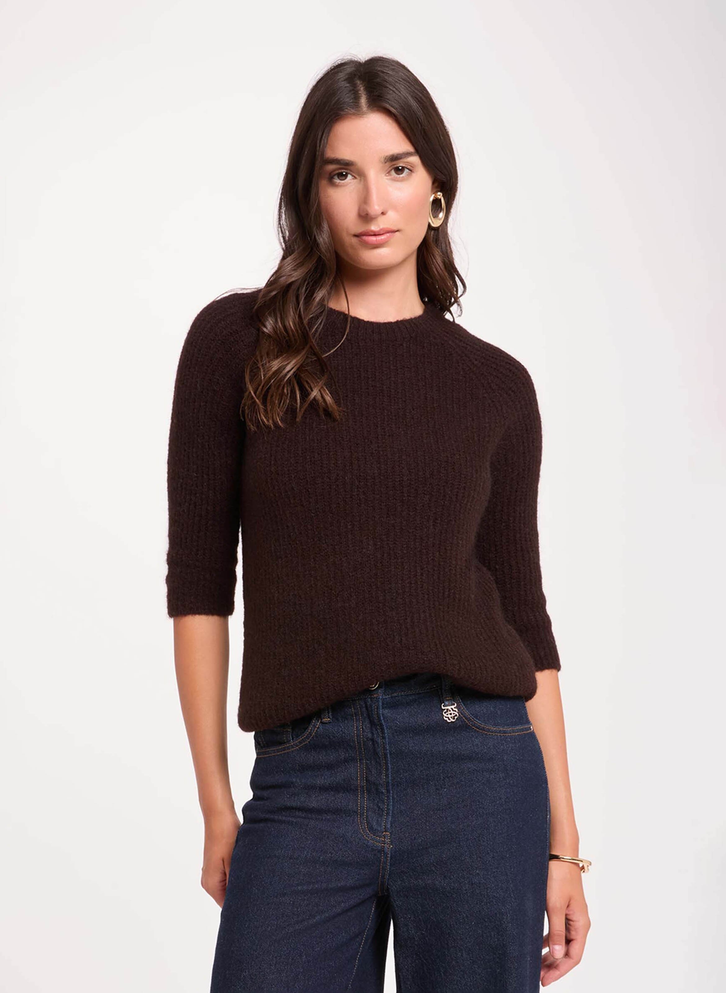 Pull droit col rond en maille mélangée MORGAN
