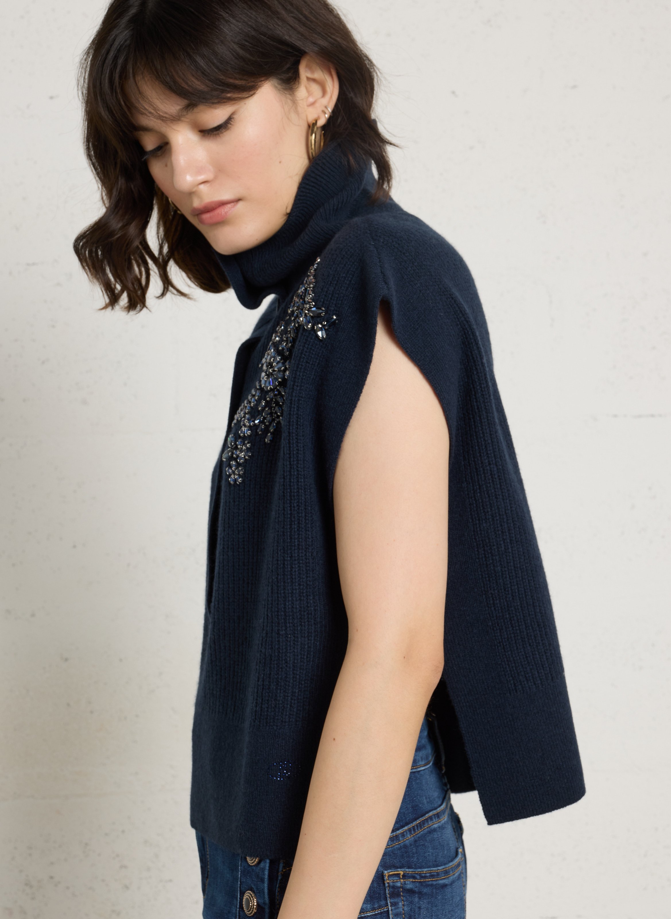Gilet sans manches col montant en laine LIU JO Bleu