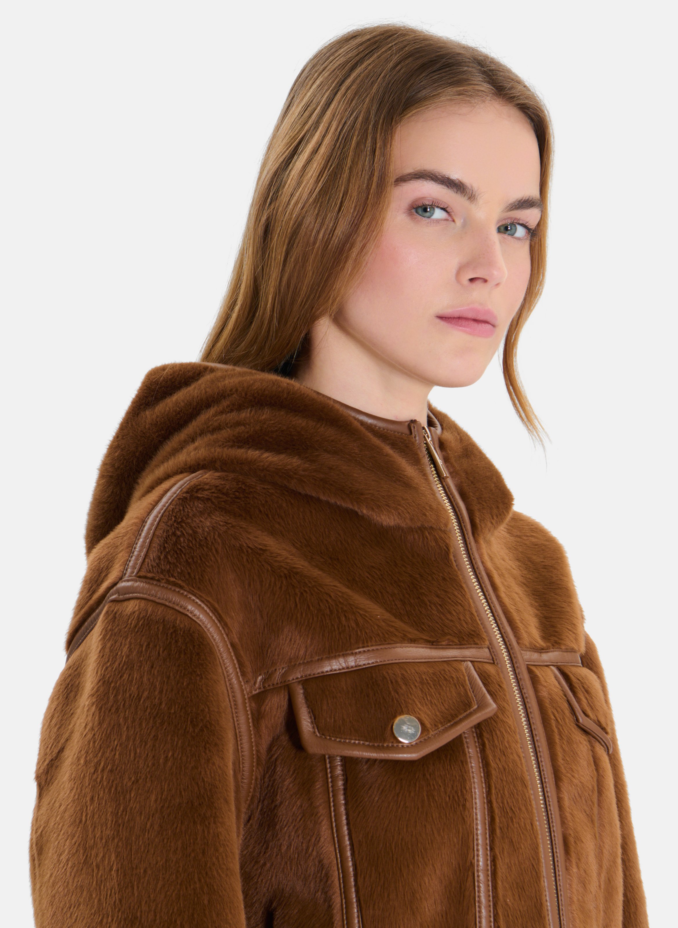 Boxy cropped faux fur-effect jacket ZAPA Brown