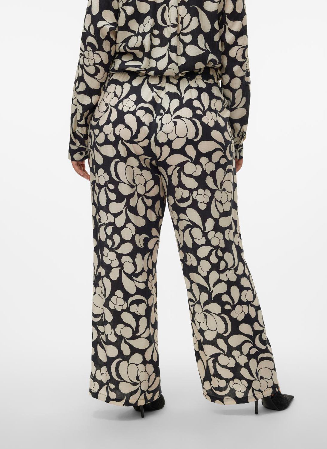 Pantalon large taille haute imprimé VERO MODA CURVE Noir