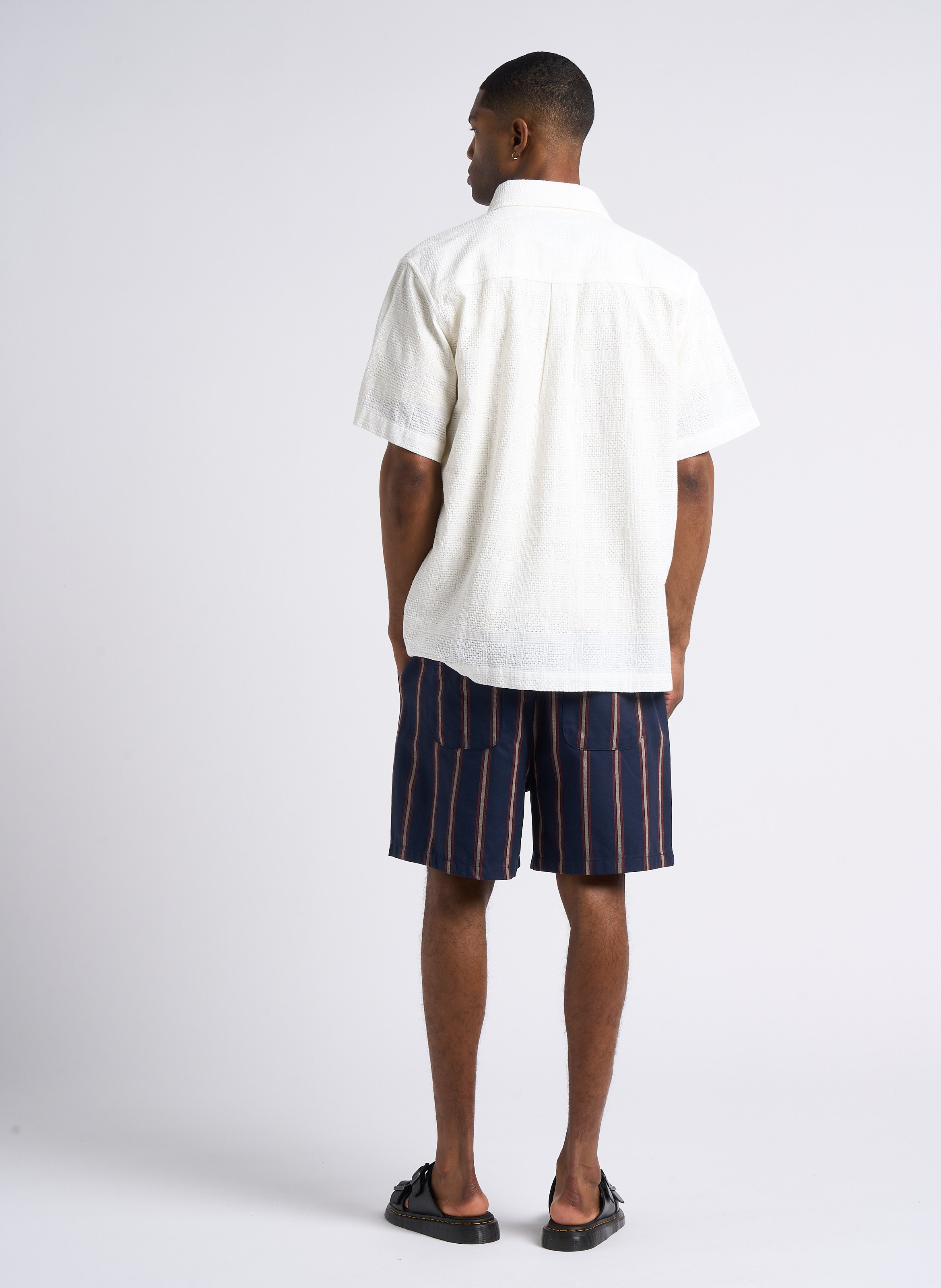 Striped straight-leg cotton shorts LES DEUX Blue