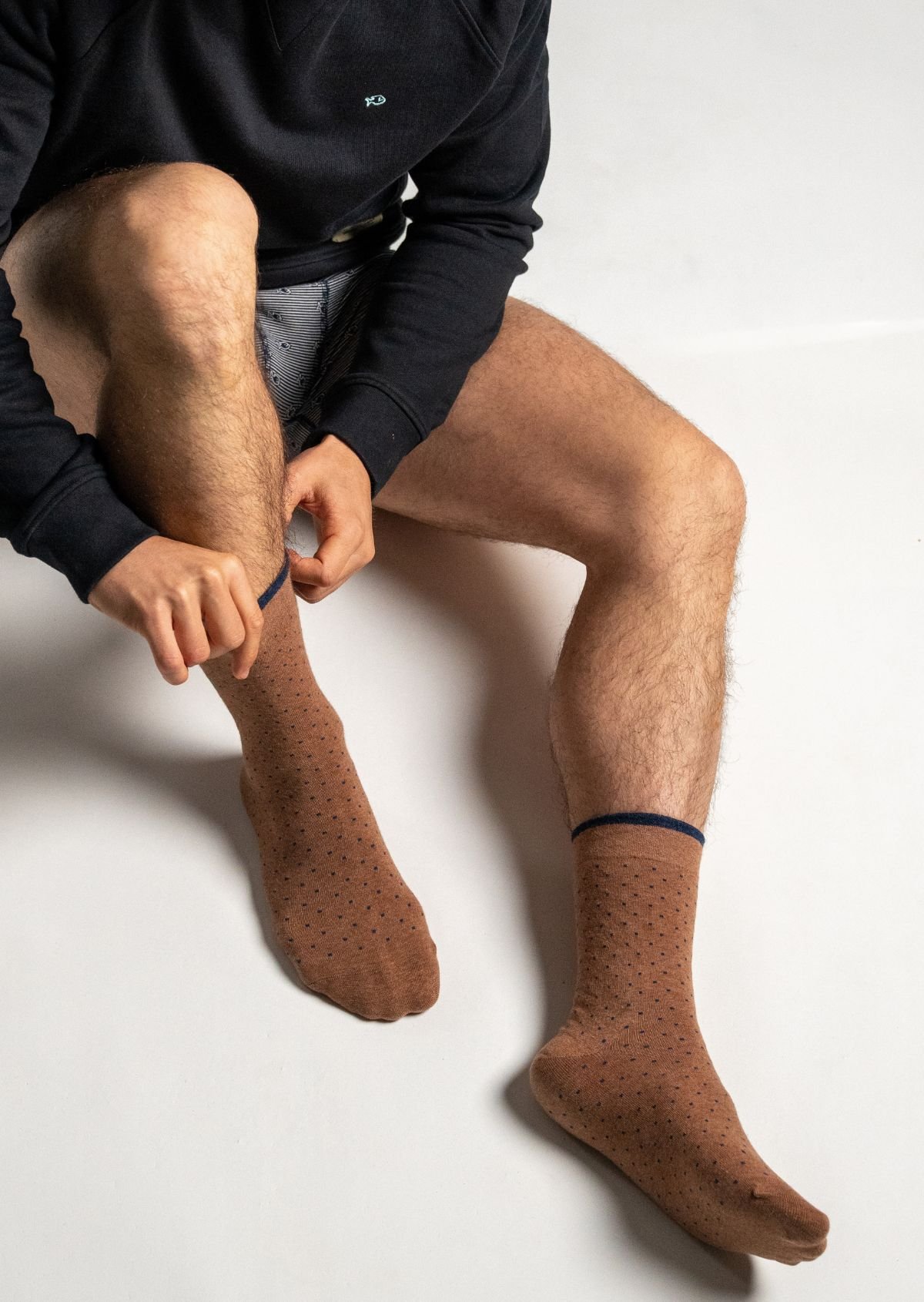 Combed cotton socks with polka dots BILLYBELT Brown