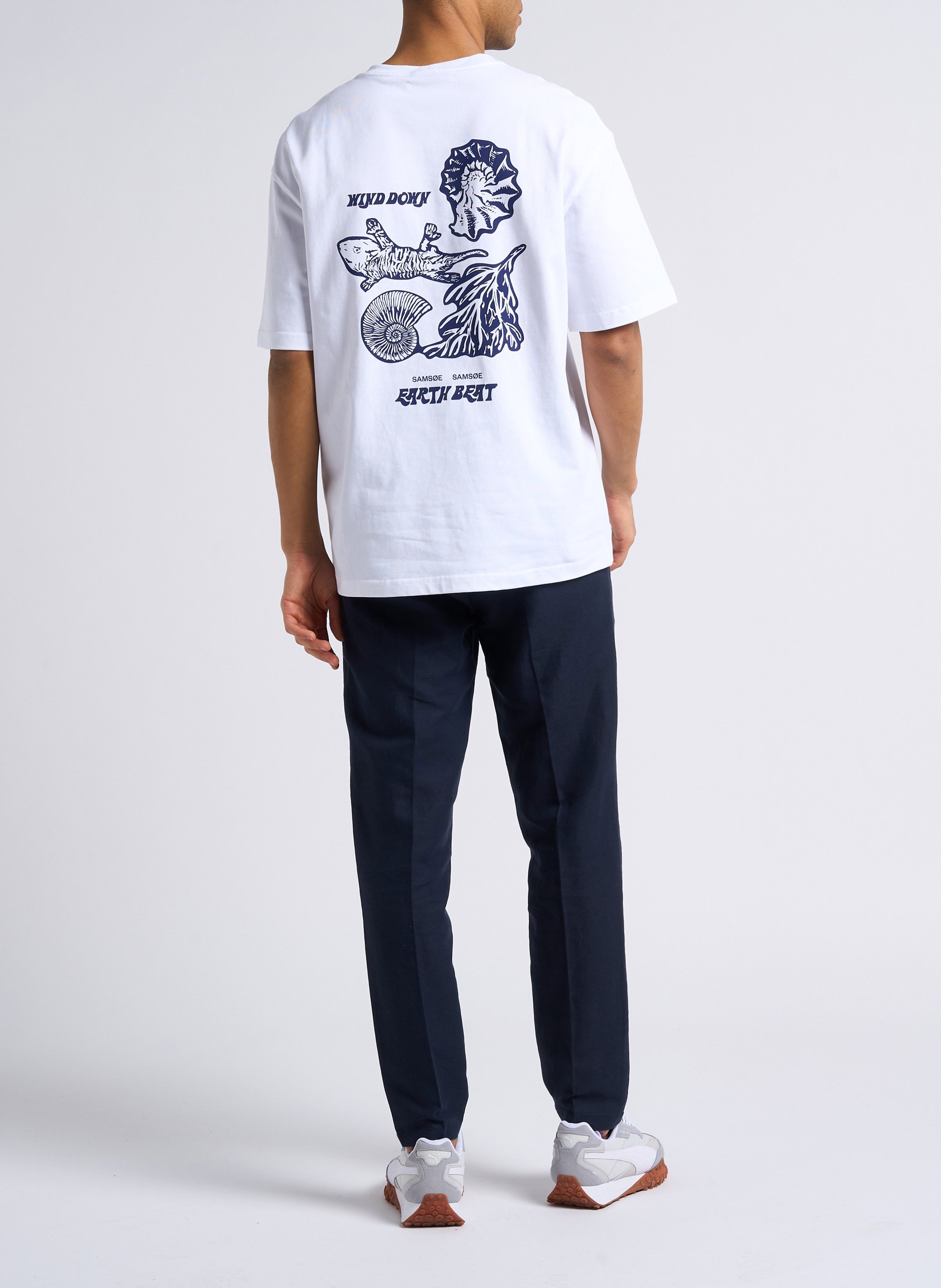 Pantalon slim en coton bio et lin SAMSOE SAMSOE Bleu