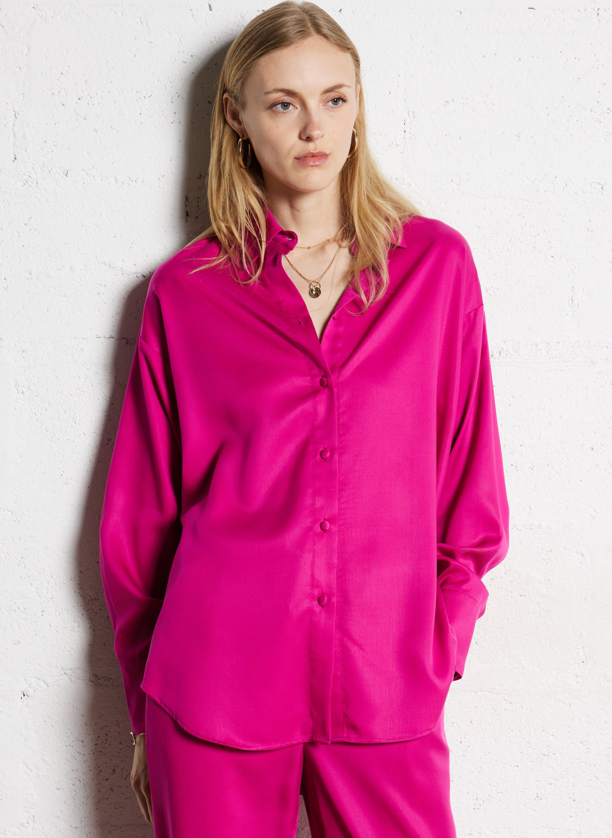 Oversized shirt with classic collar ELISE CHALMIN Pink