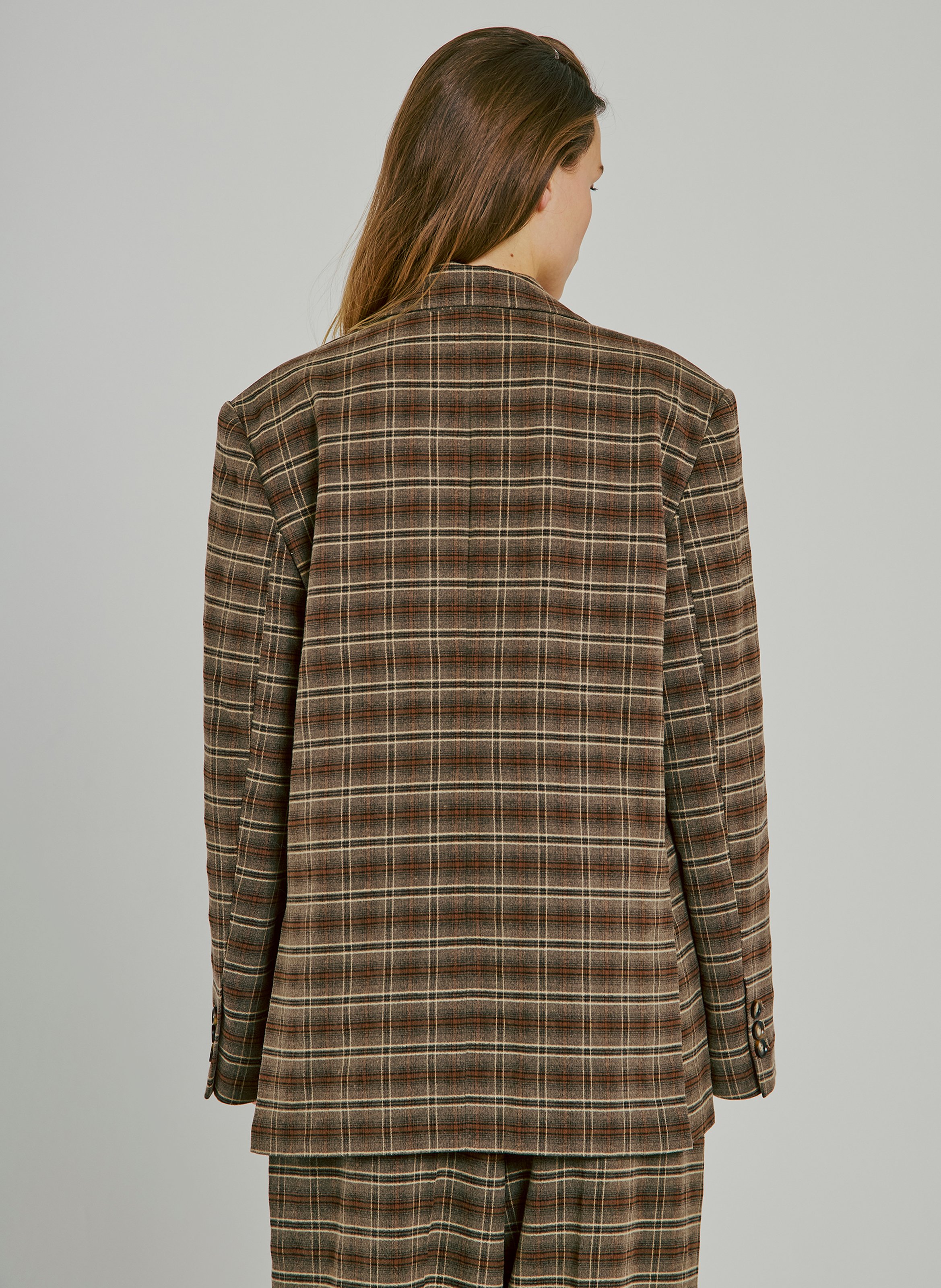 Oversized blazer jacket with a checked lapel. NORR Brown