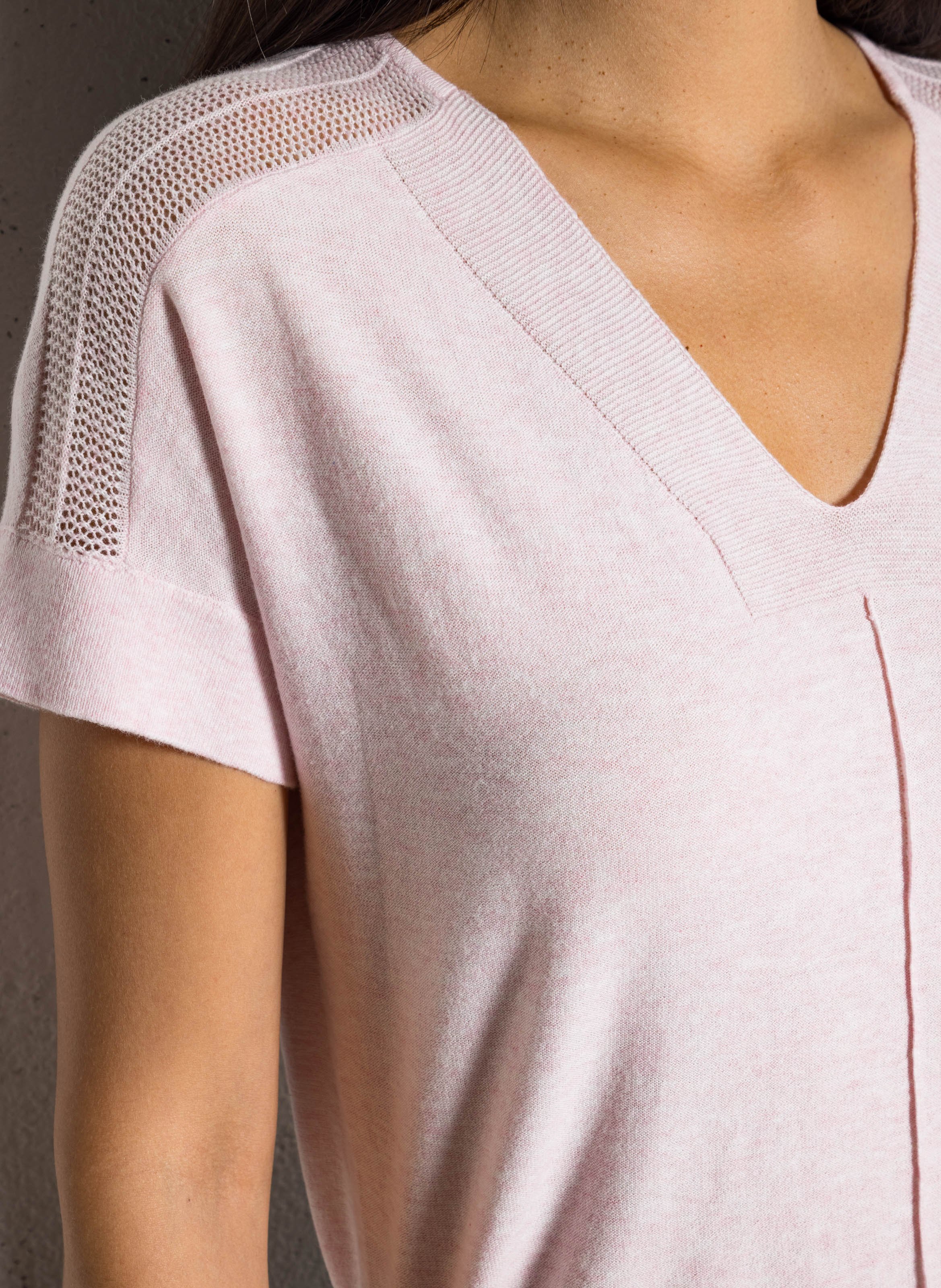 Pull col V manches courtes uni MAISON 123 Rose
