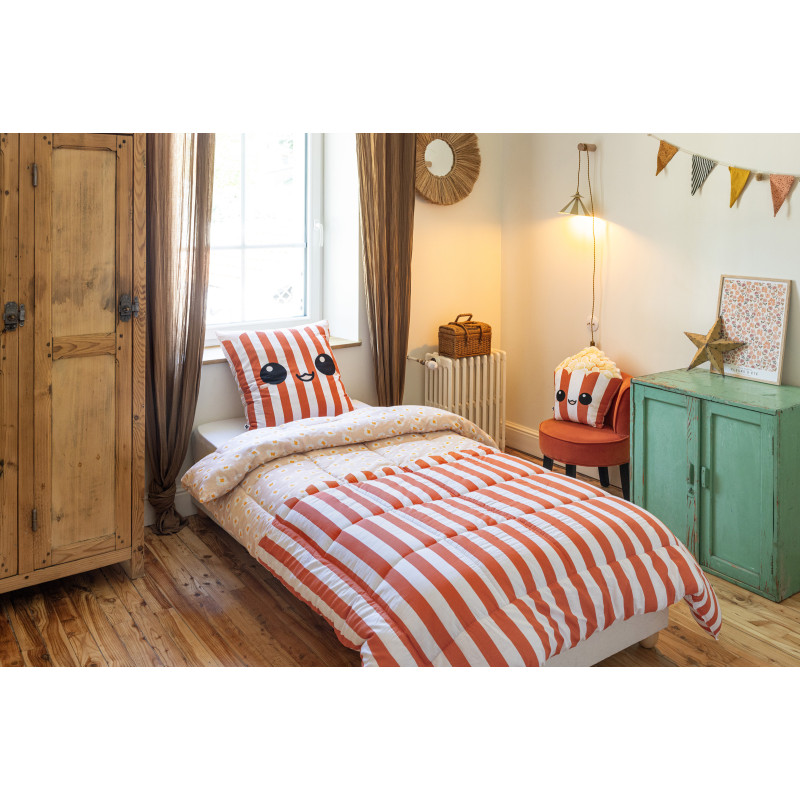 Duvet set in all dimensions "fresh popcorn" reversible 100% cotton / 57 threads/cm² L'EFFET PAPILLON Multicolored