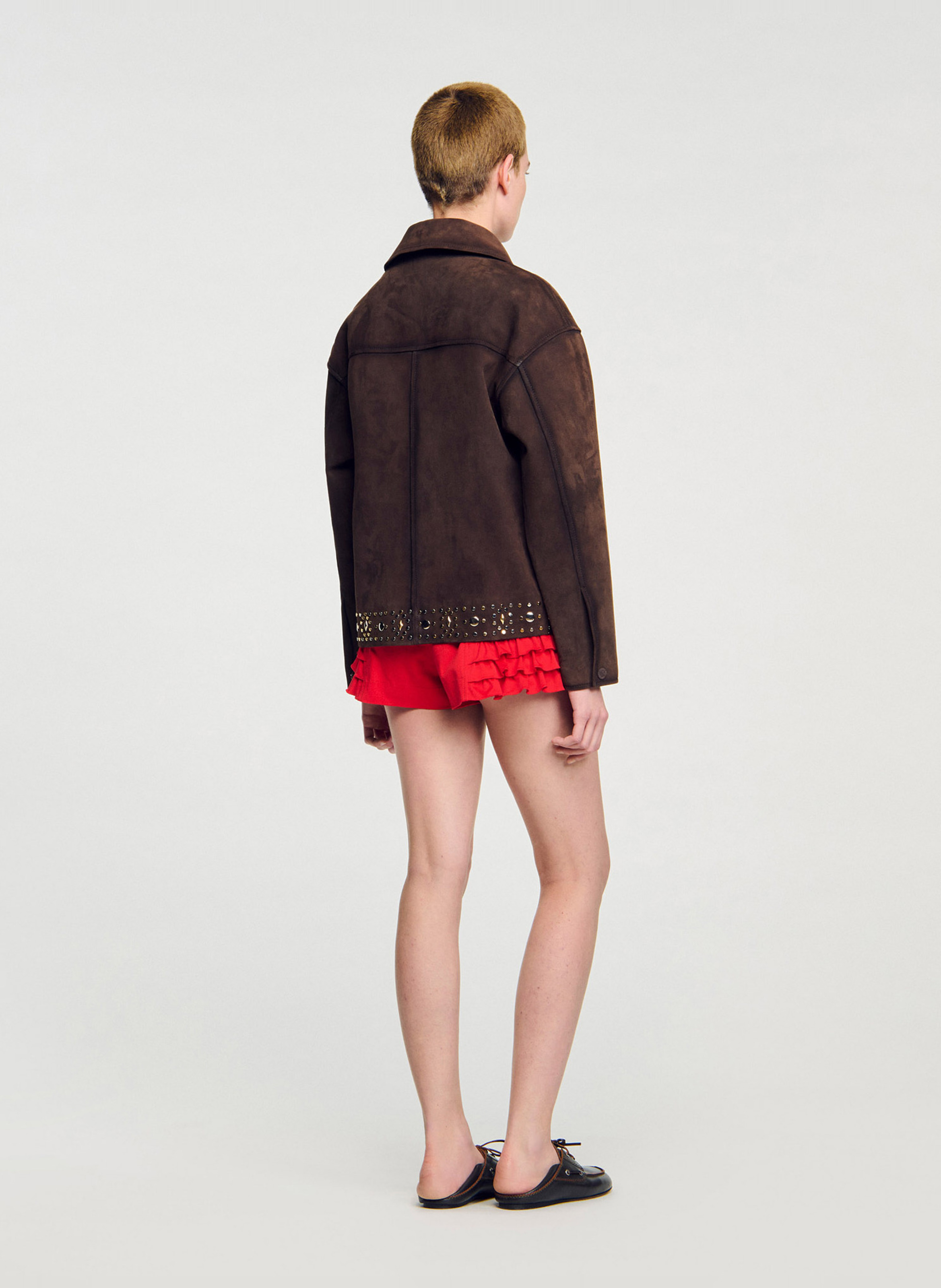 Leren top met klassieke kraag SANDRO Bruin