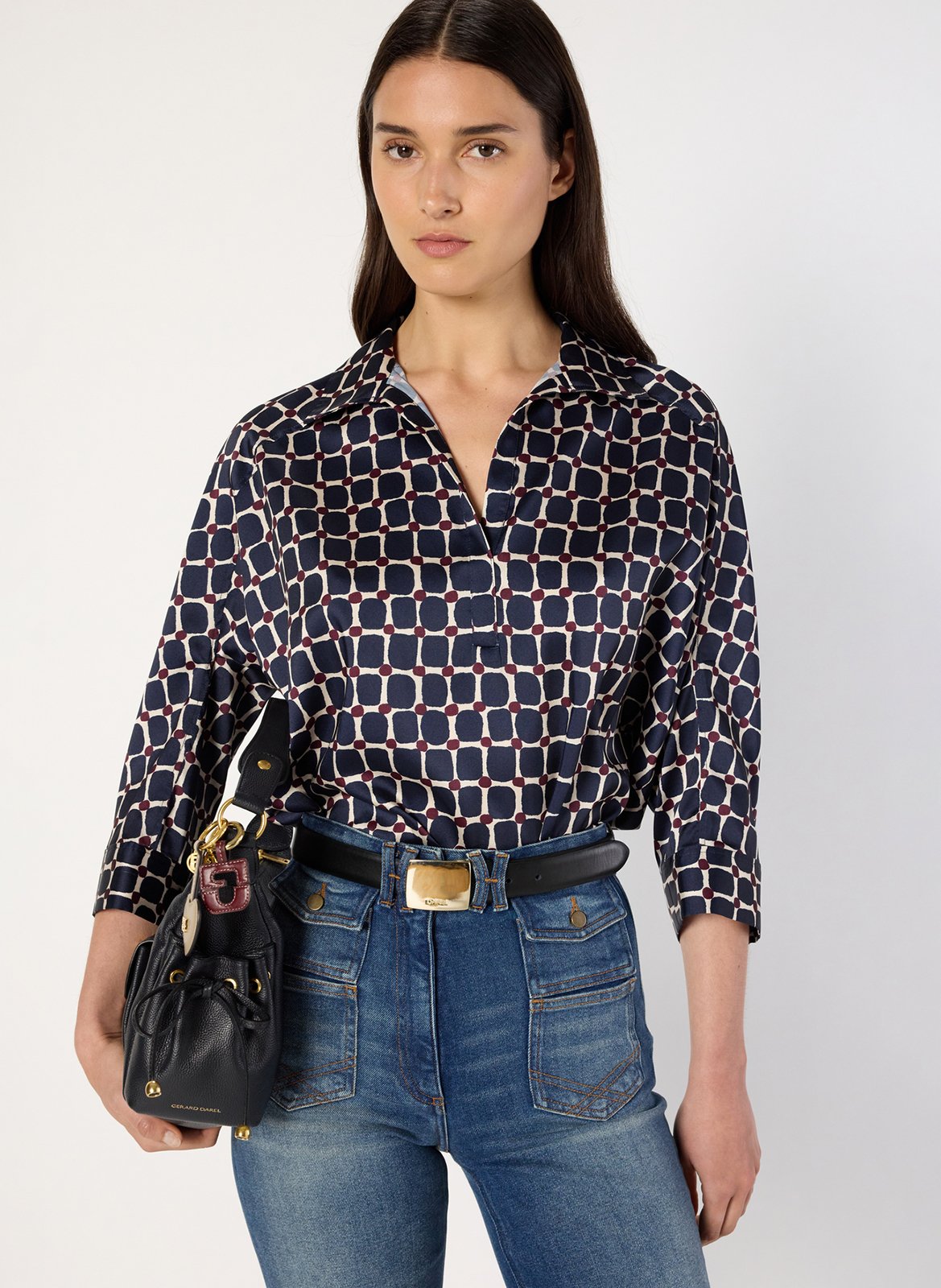 Chemise droite col tunisien imprimée GERARD DAREL Bleu