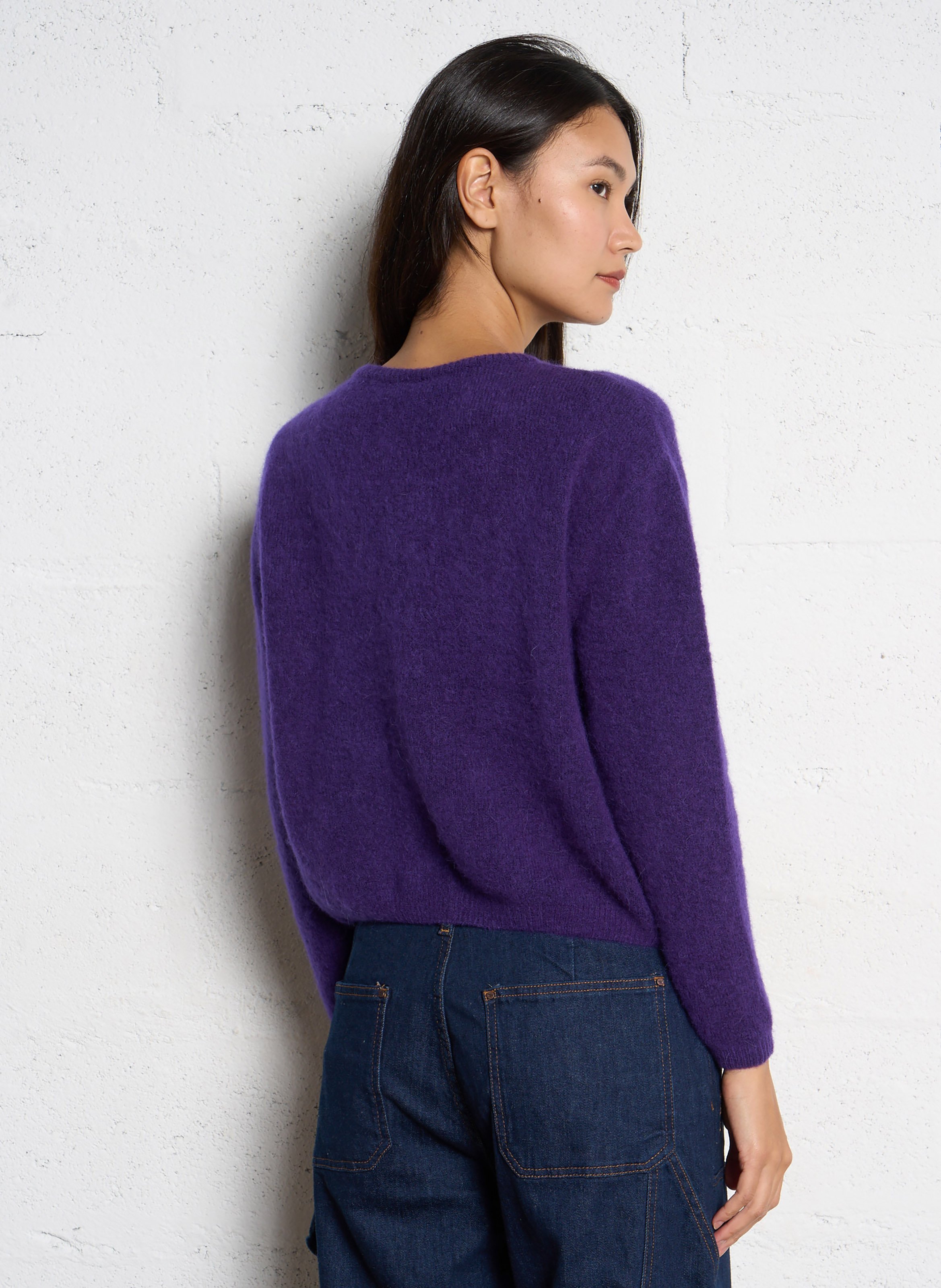 Loose-fit wool-blend cardigan with round neck AMERICAN VINTAGE Purple