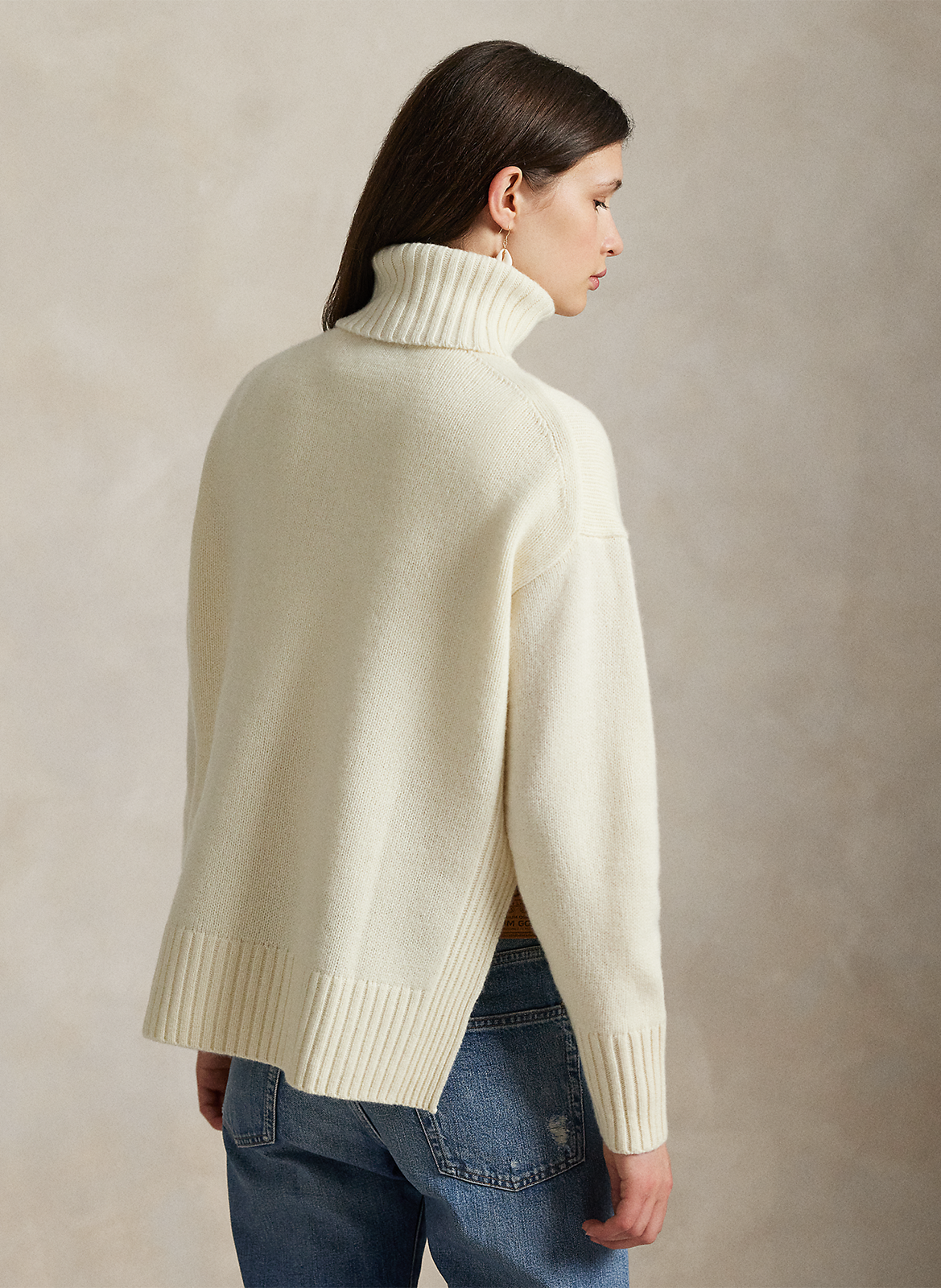 Pull oversize col roulé en laine et cachemire POLO RALPH LAUREN Blanc