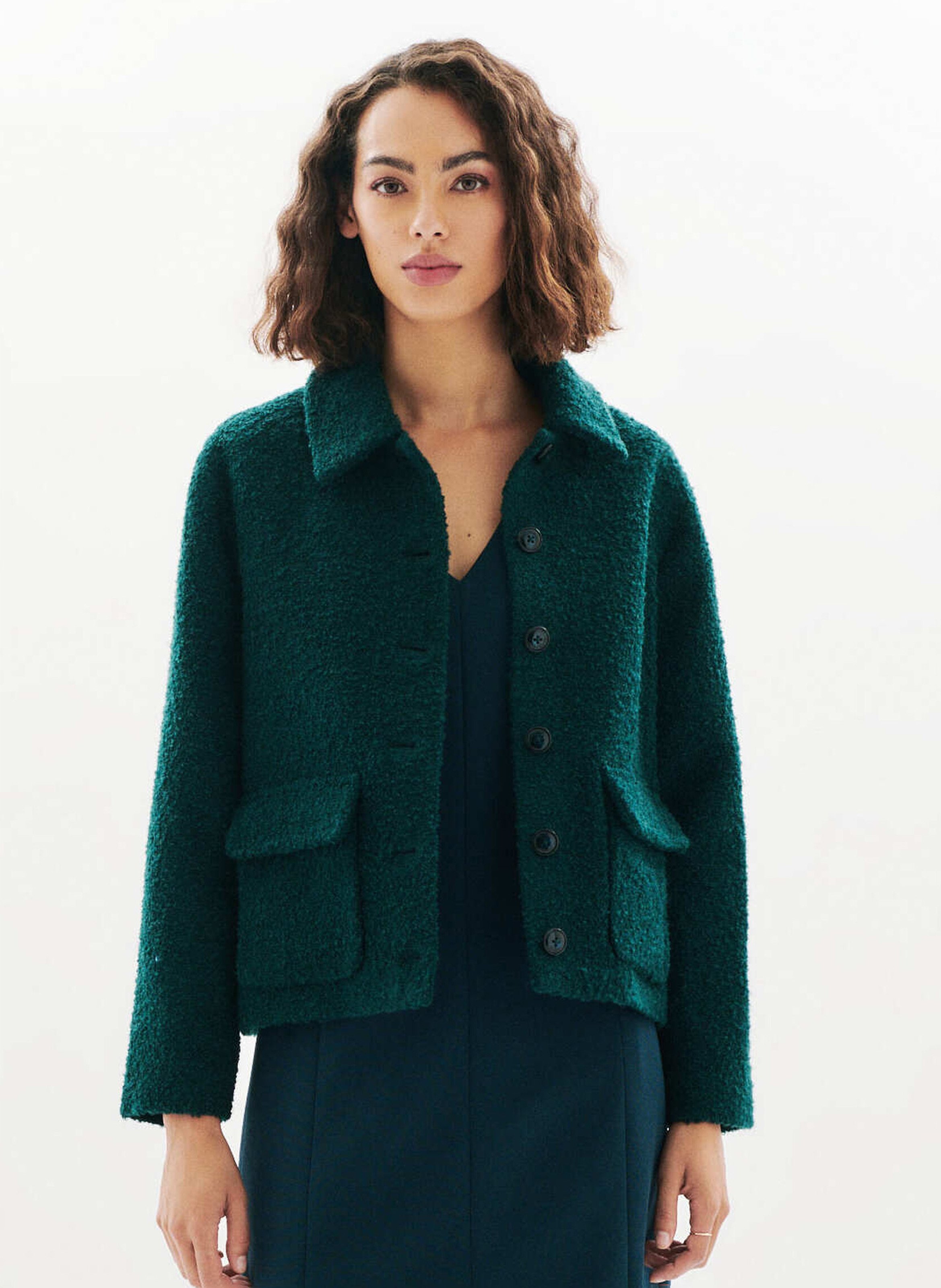 Solid Buttoned Straight Jacket CAROLL Blue