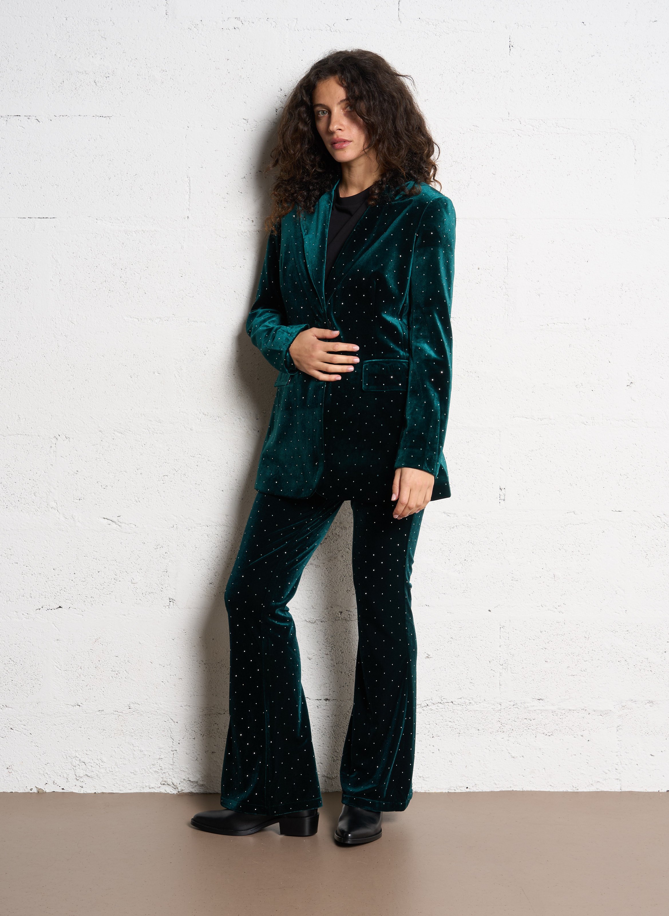 Veste tailleur droite en velours NEVER FULLY DRESSED Vert