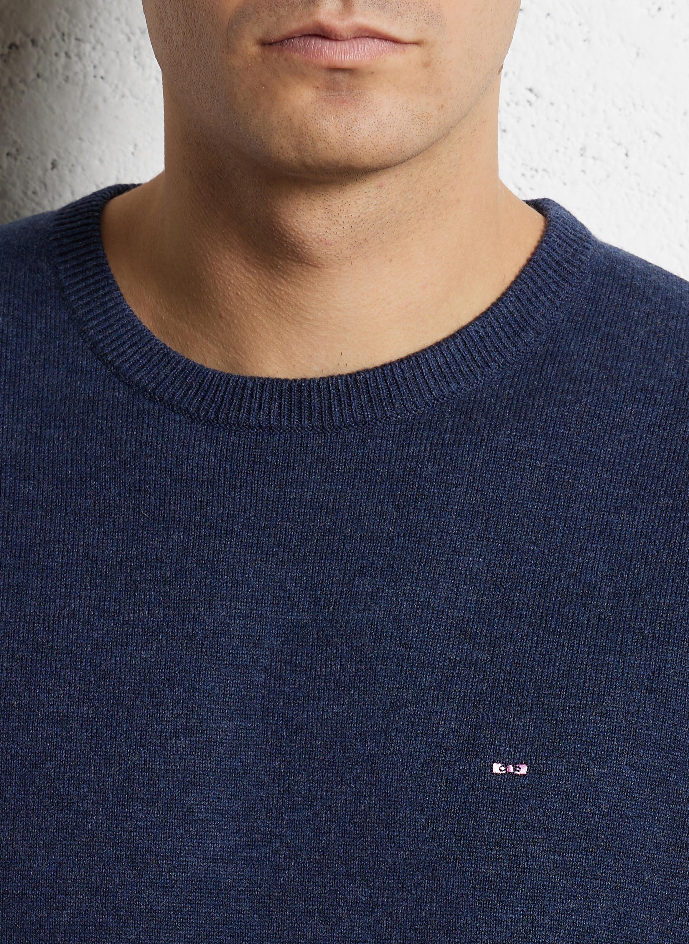 Pull droit col rond en laine et coton EDEN PARK Bleu