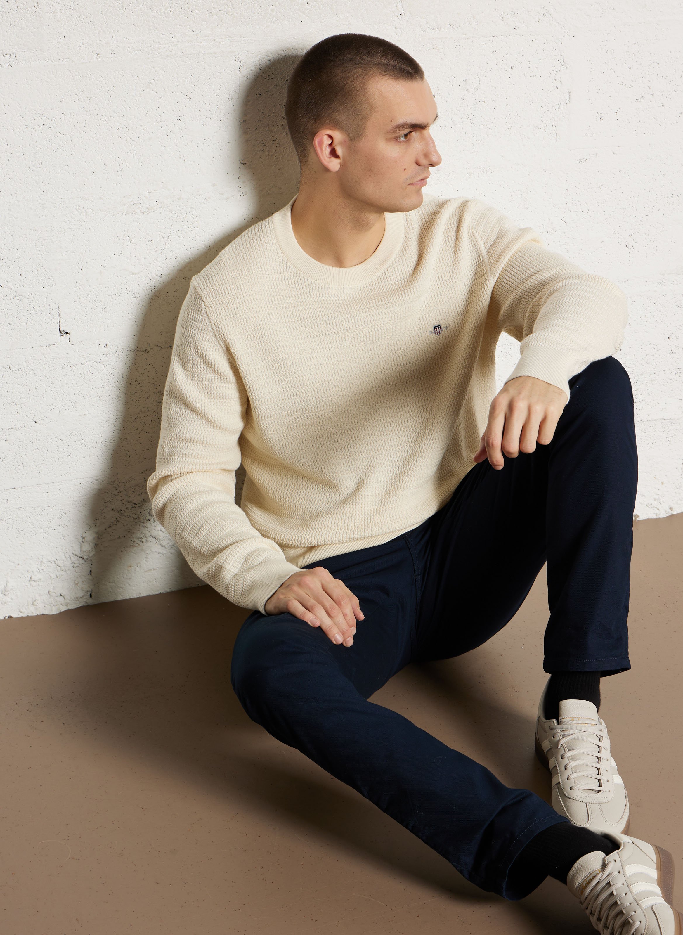 Pull droit col rond en coton bio et coton GANT Beige