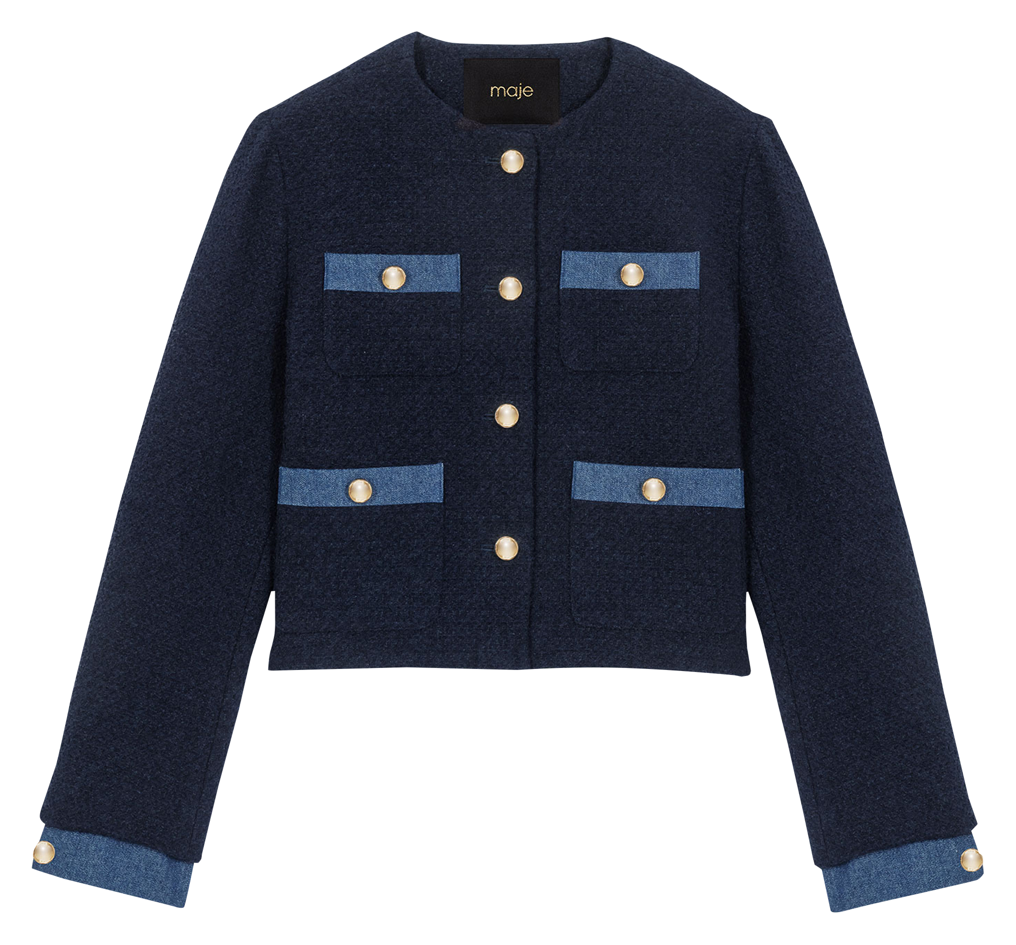 Veste droite col rond MAJE Bleu