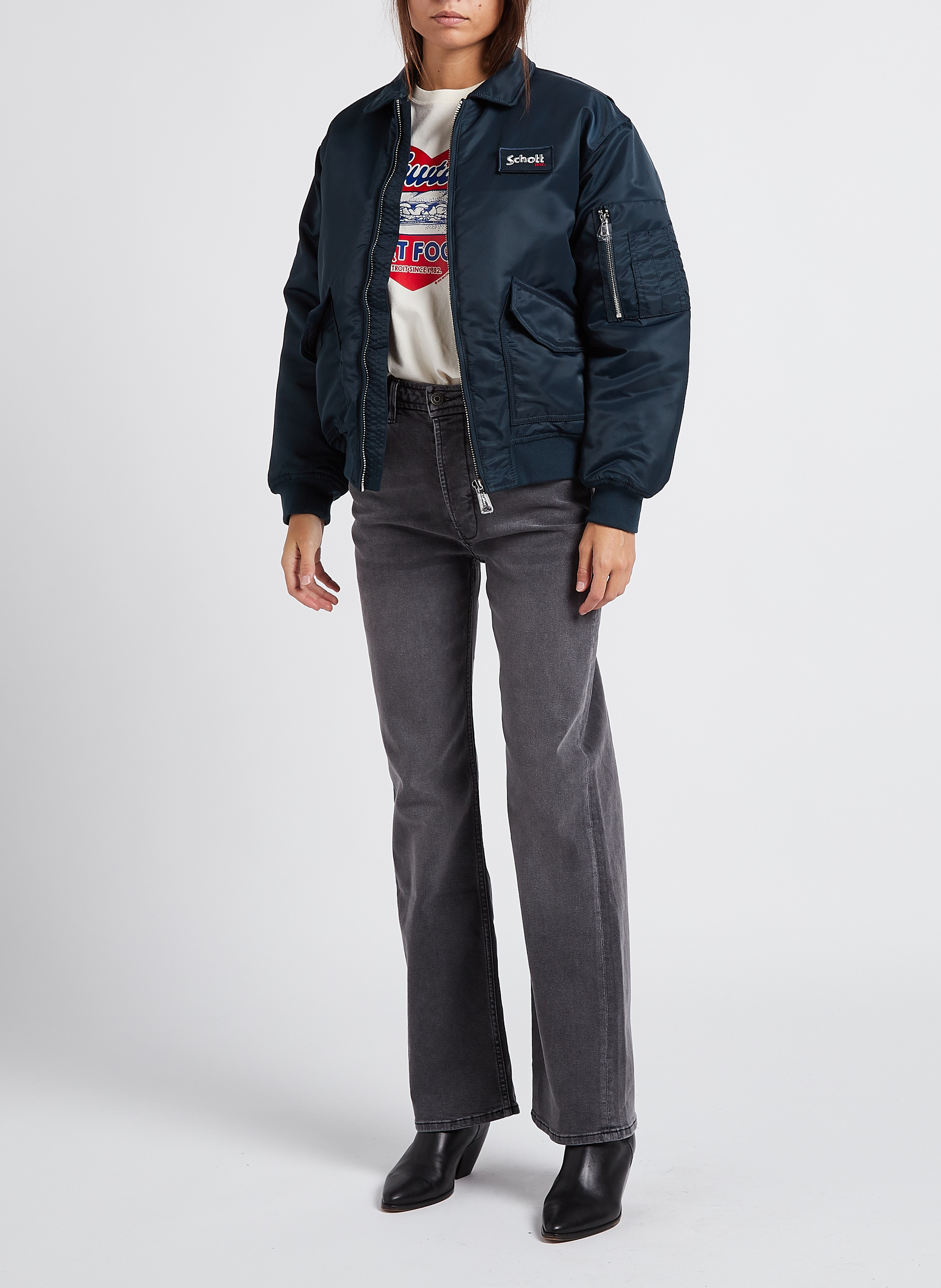 Blouson col classique oversize SCHOTT Bleu