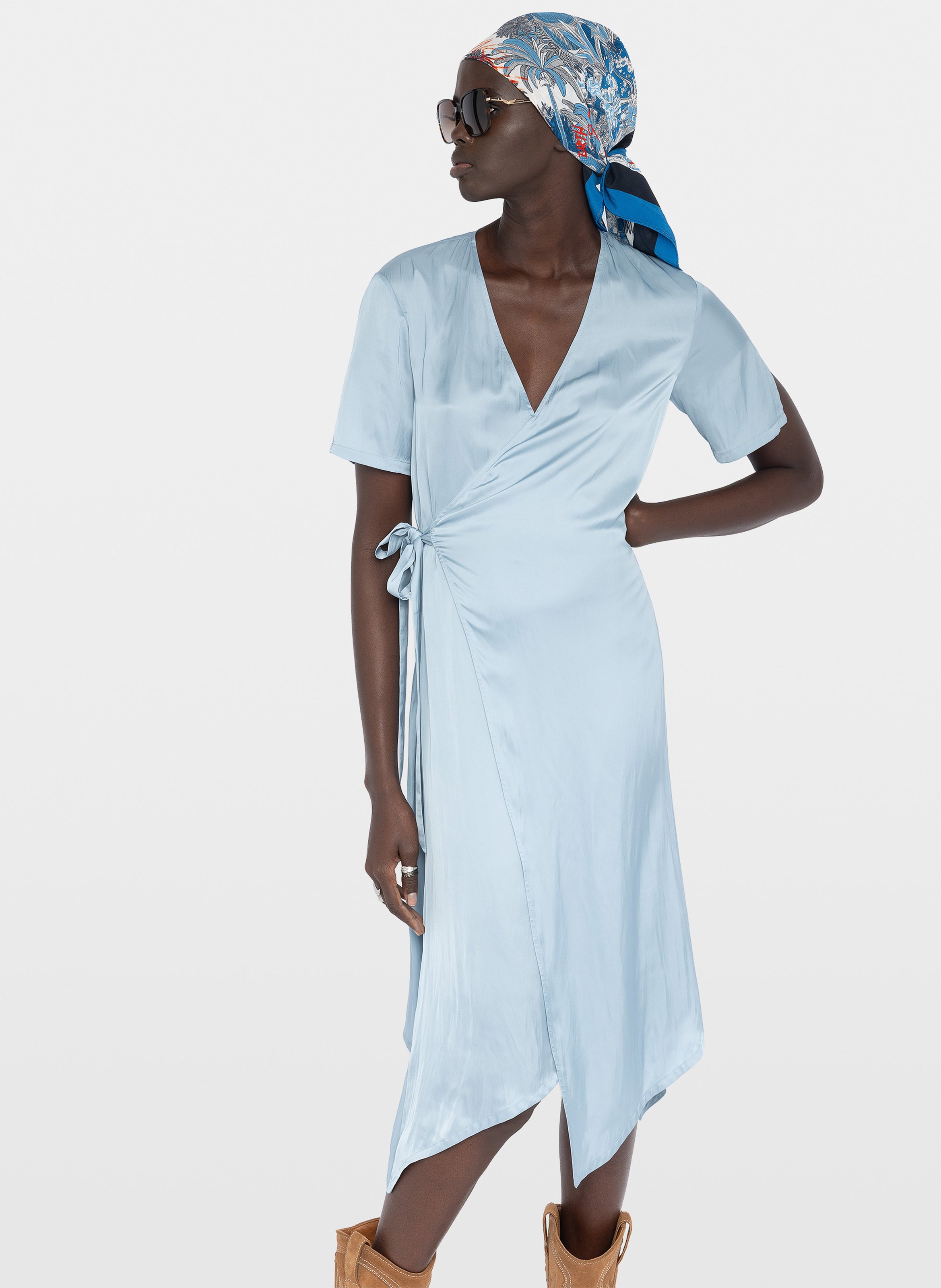 Robe midi portefeuille satinée ZADIG&VOLTAIRE Bleu