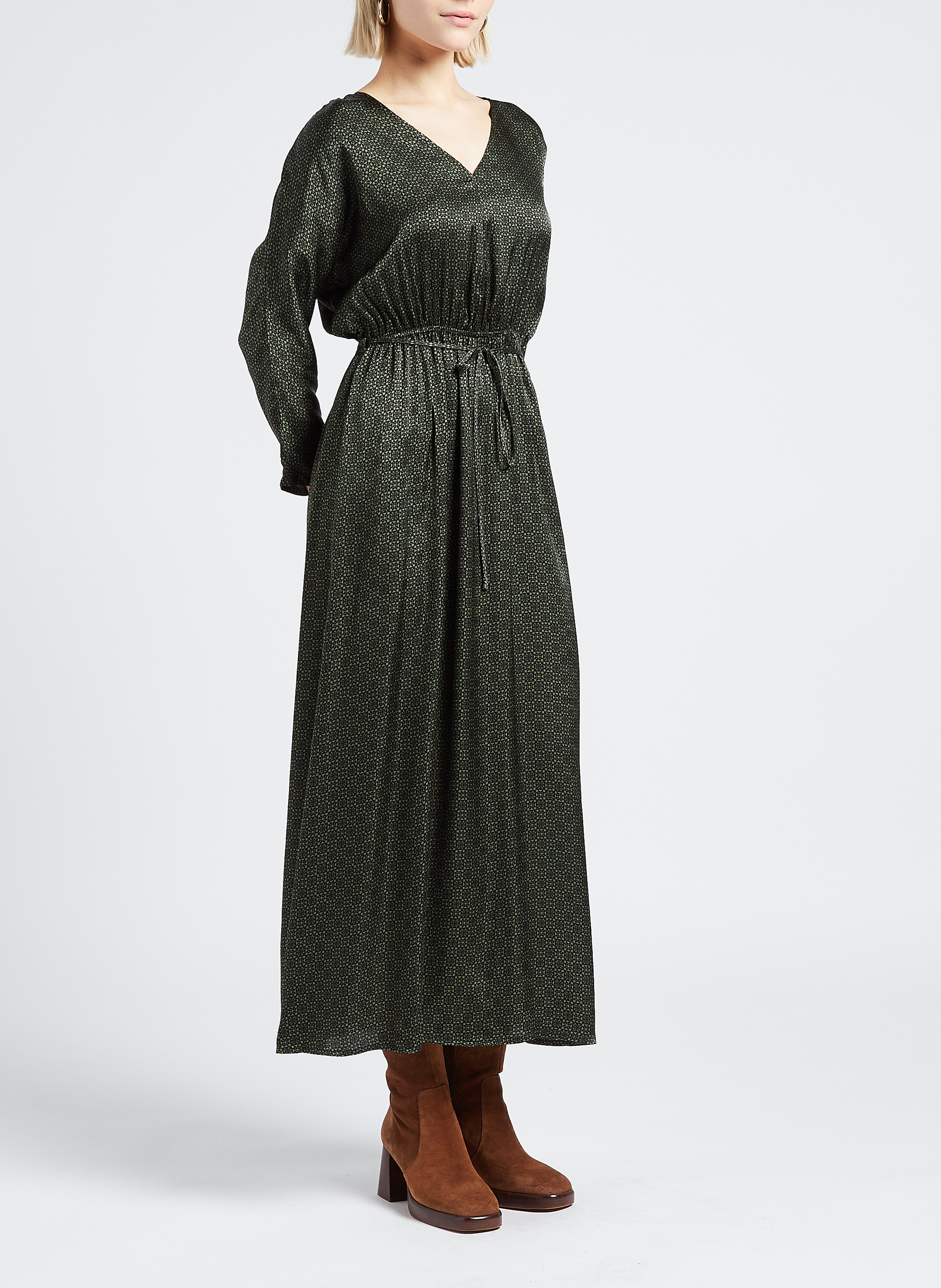 Printed V-neck midi dress GRACE ET MILA Green