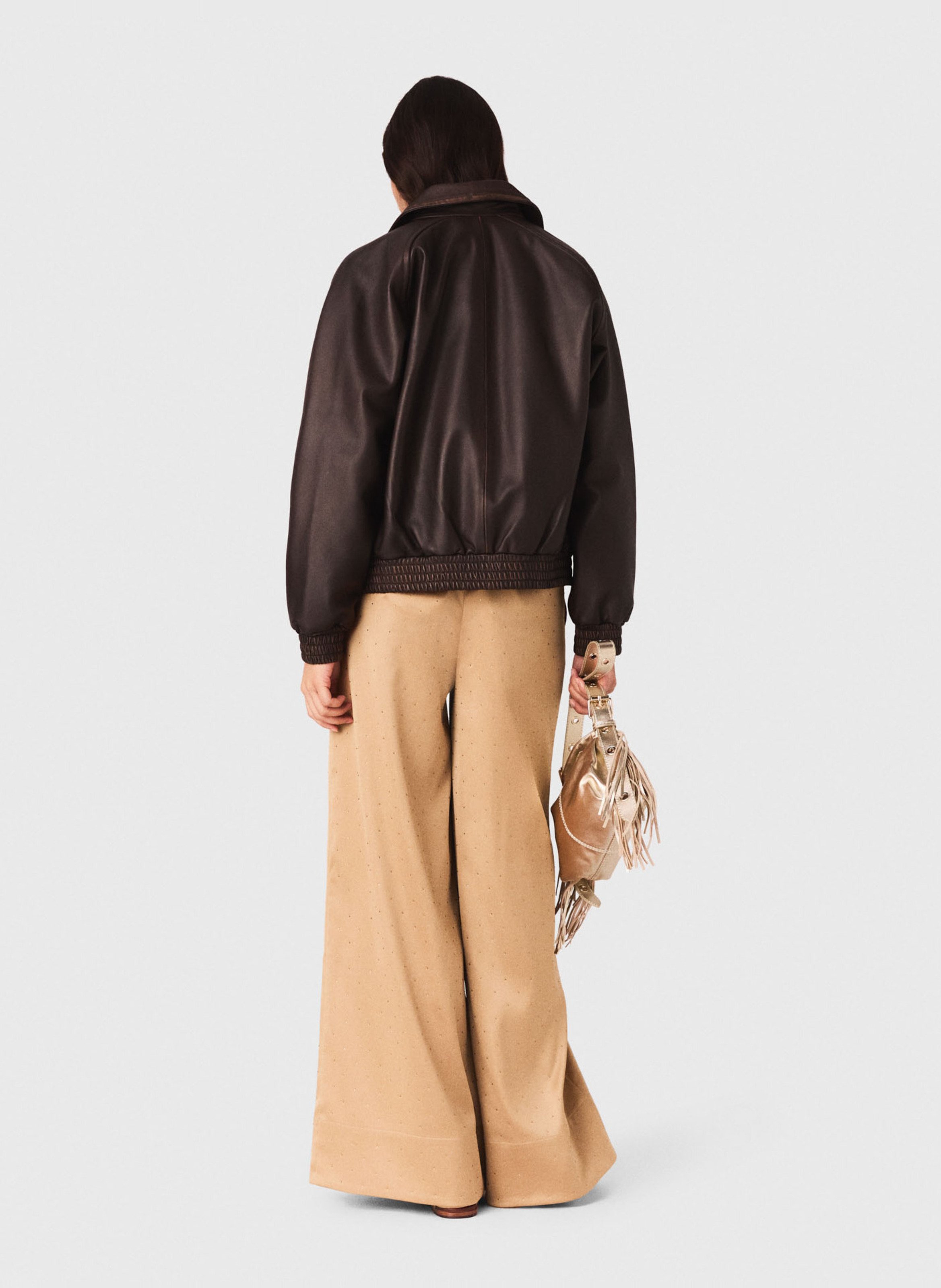 Wide leg pants with rhinestones MAJE Brown