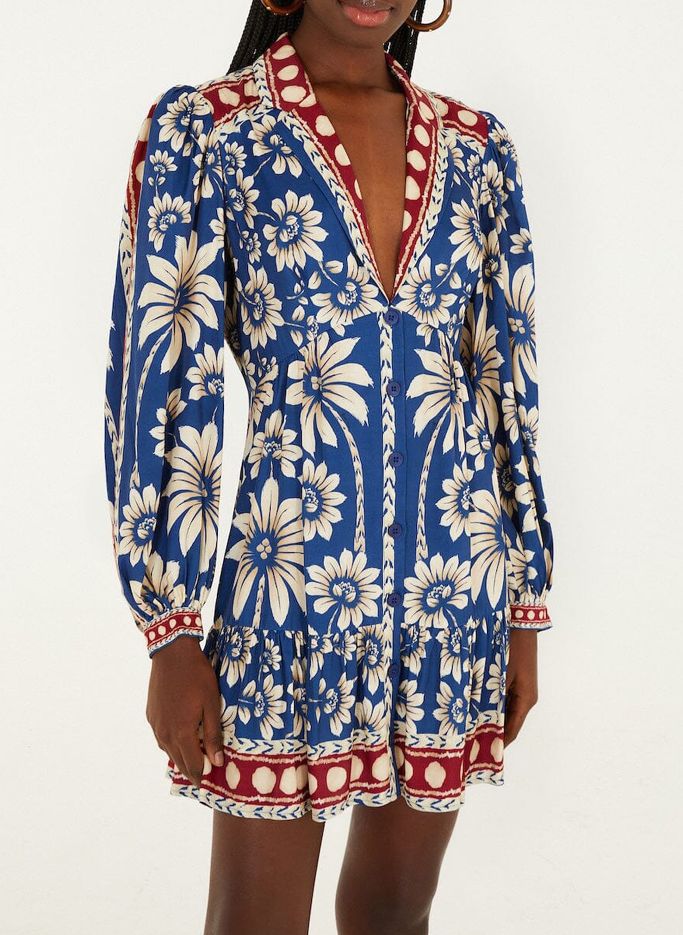 Robe courte col V  FARM RIO Bleu