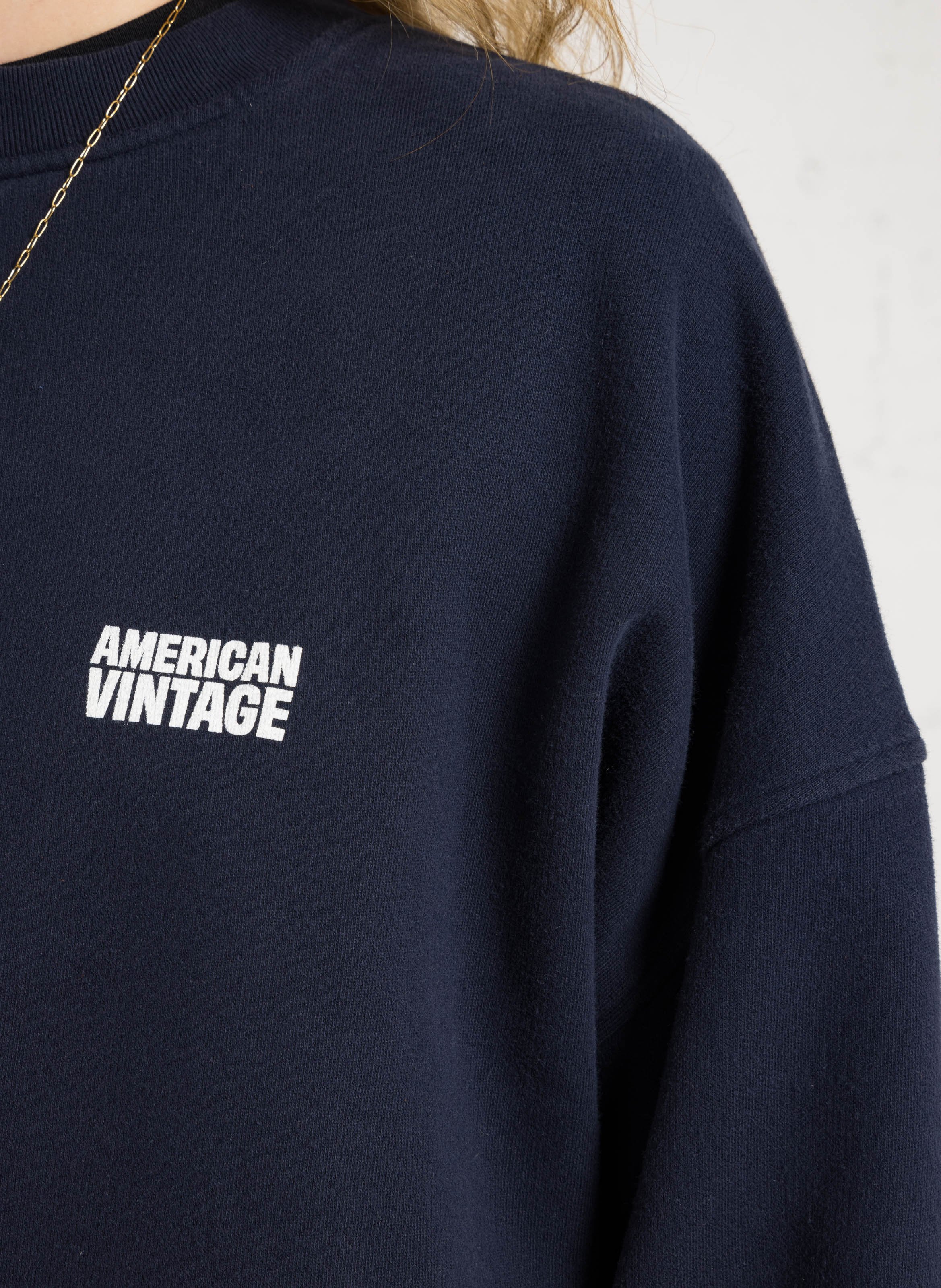 Weit geschnittenes Rundhals-Sweatshirt aus Baumwolle mit Siebdruck AMERICAN VINTAGE Blau