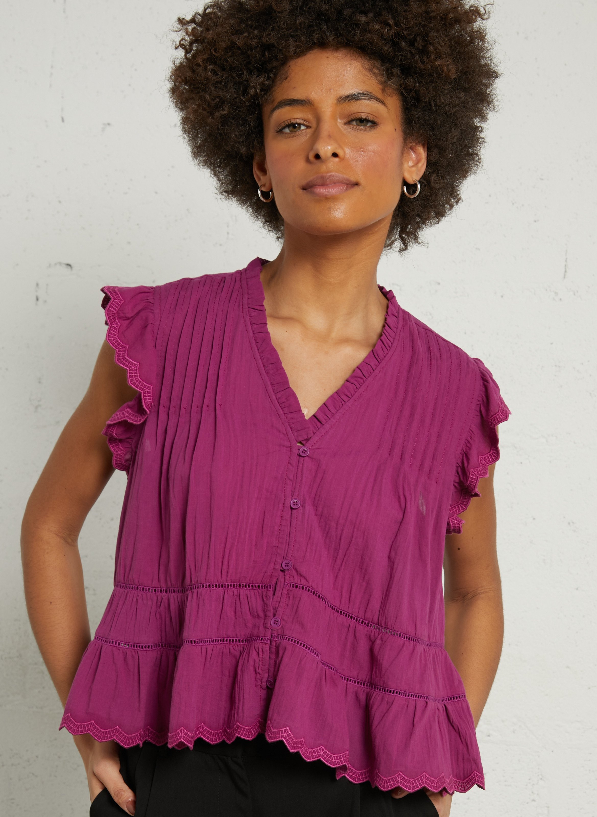 Top droit col V en coton SEE U SOON Violet