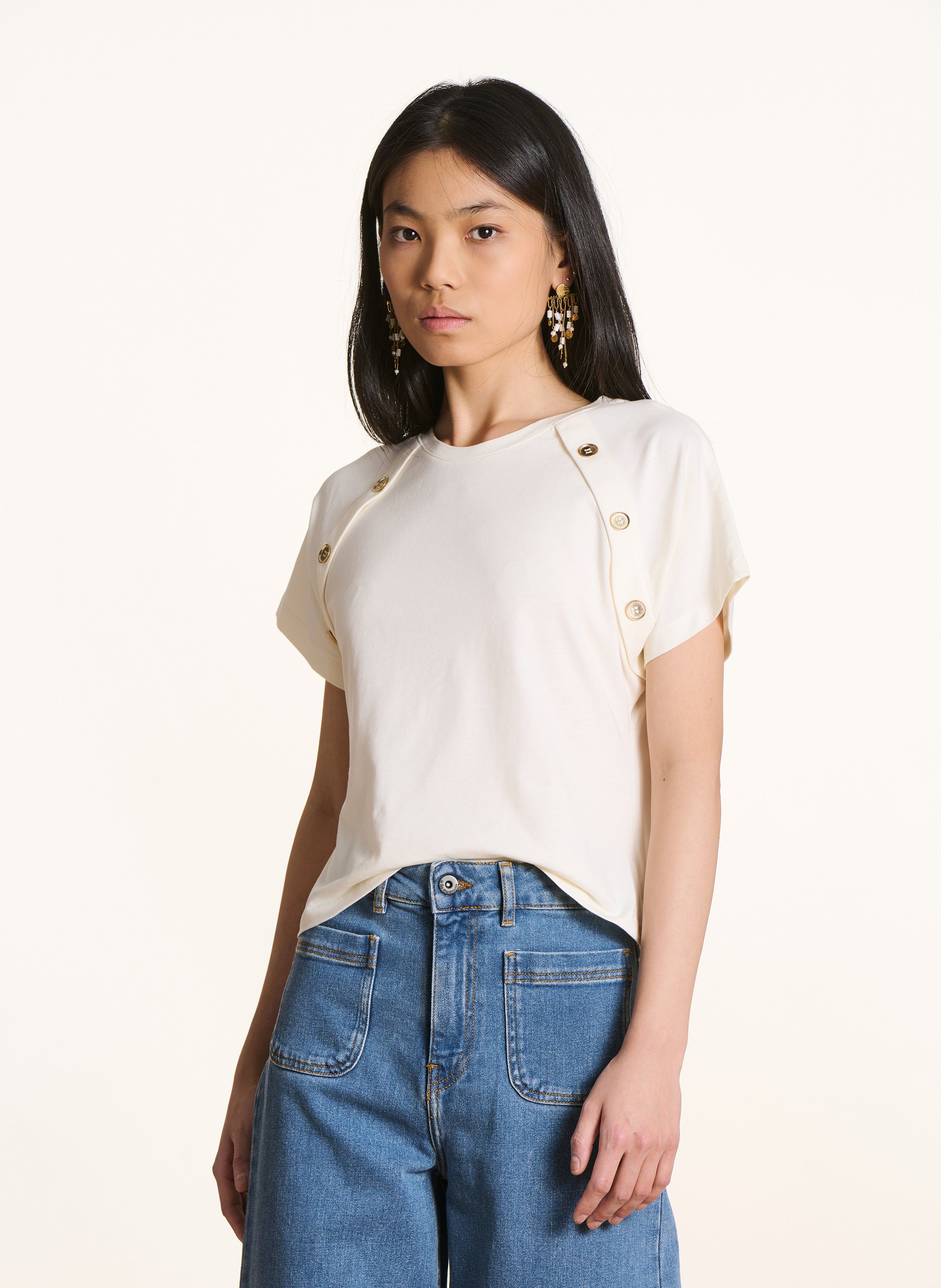 Tee-shirt droit col rond en coton bio LA FEE MARABOUTEE Blanc