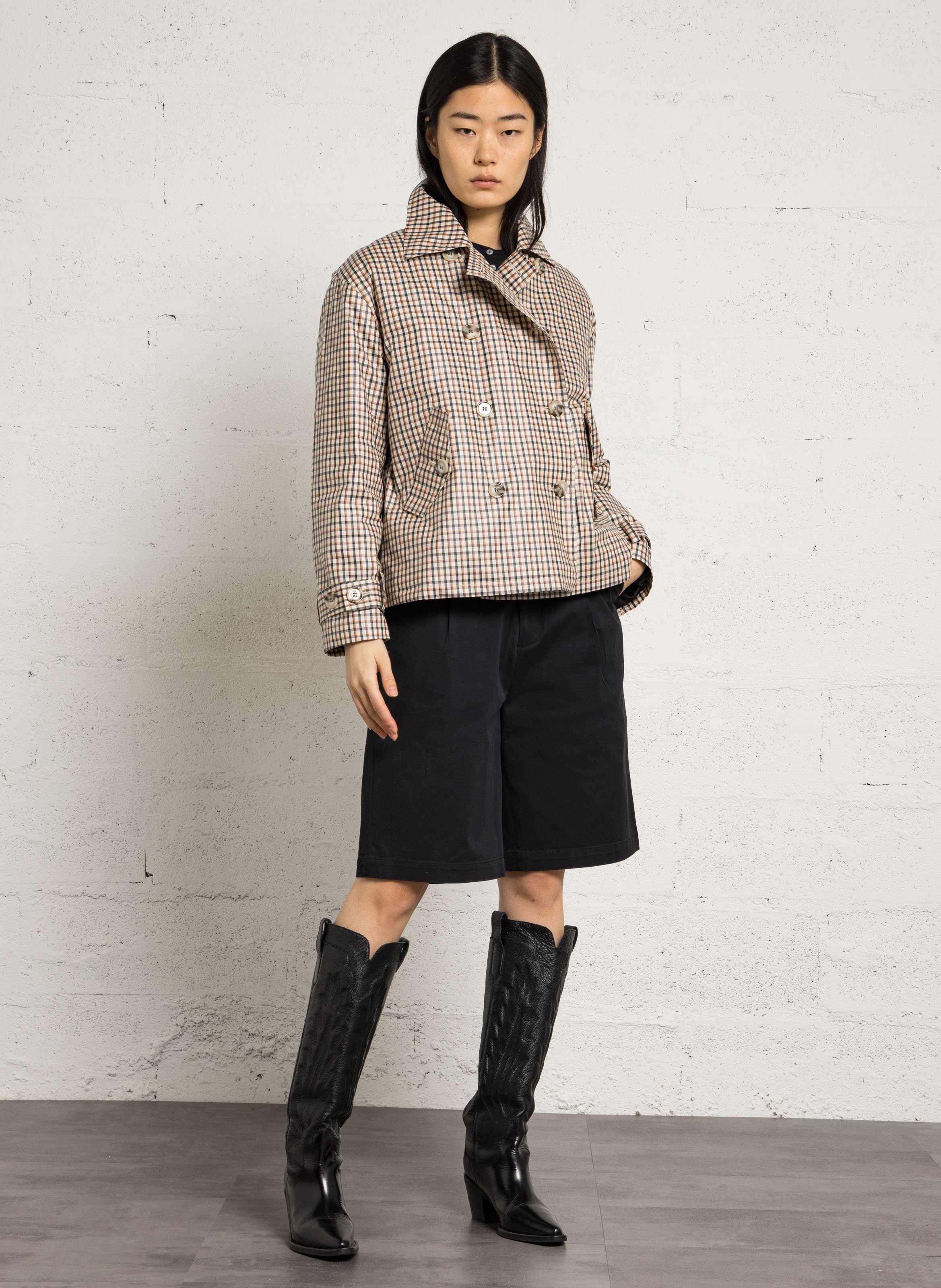 Oversized jas met klassieke kraag in bedrukte katoen LEON & HARPER Beige