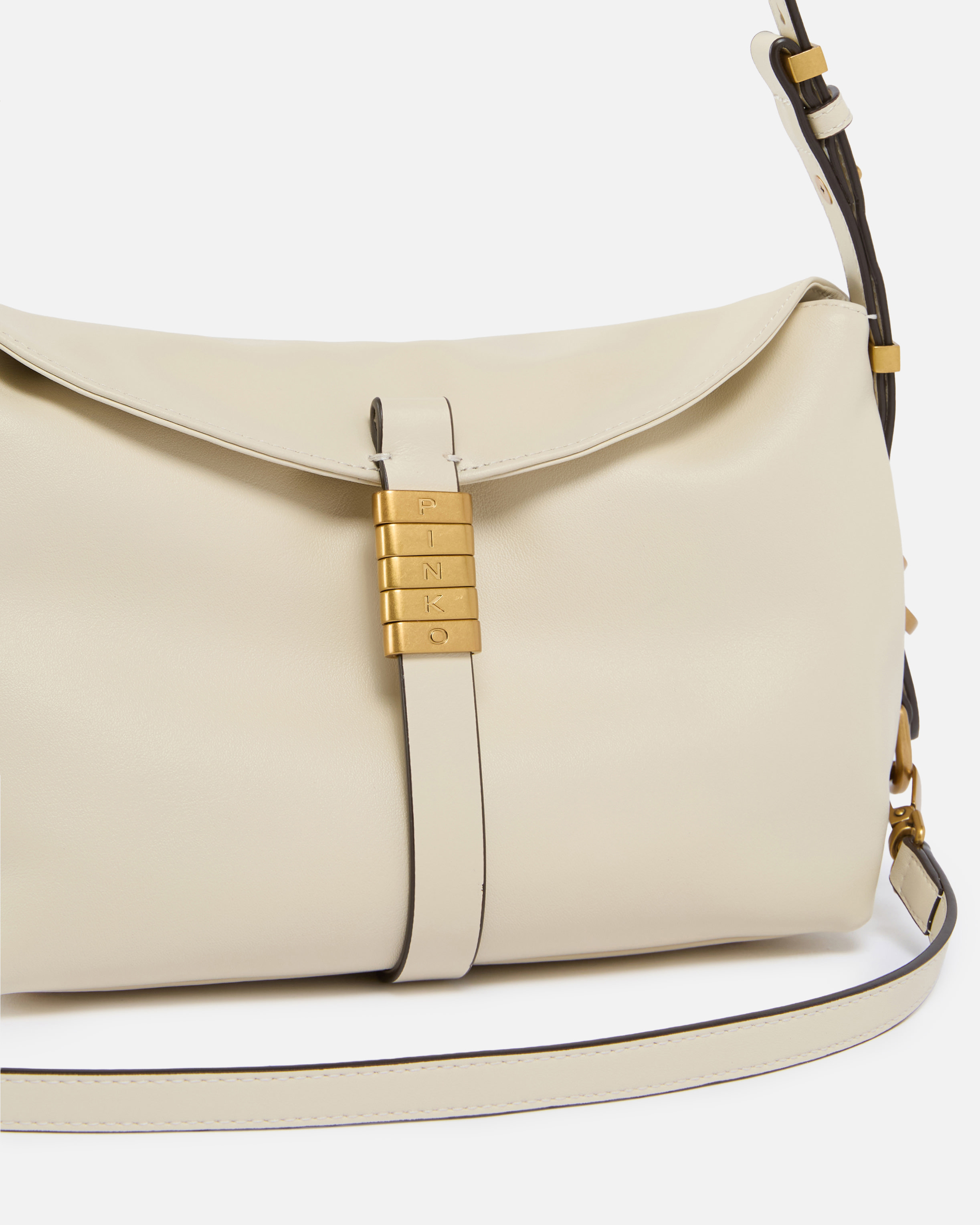 Small leather saddle bag shoulder bag PINKO White