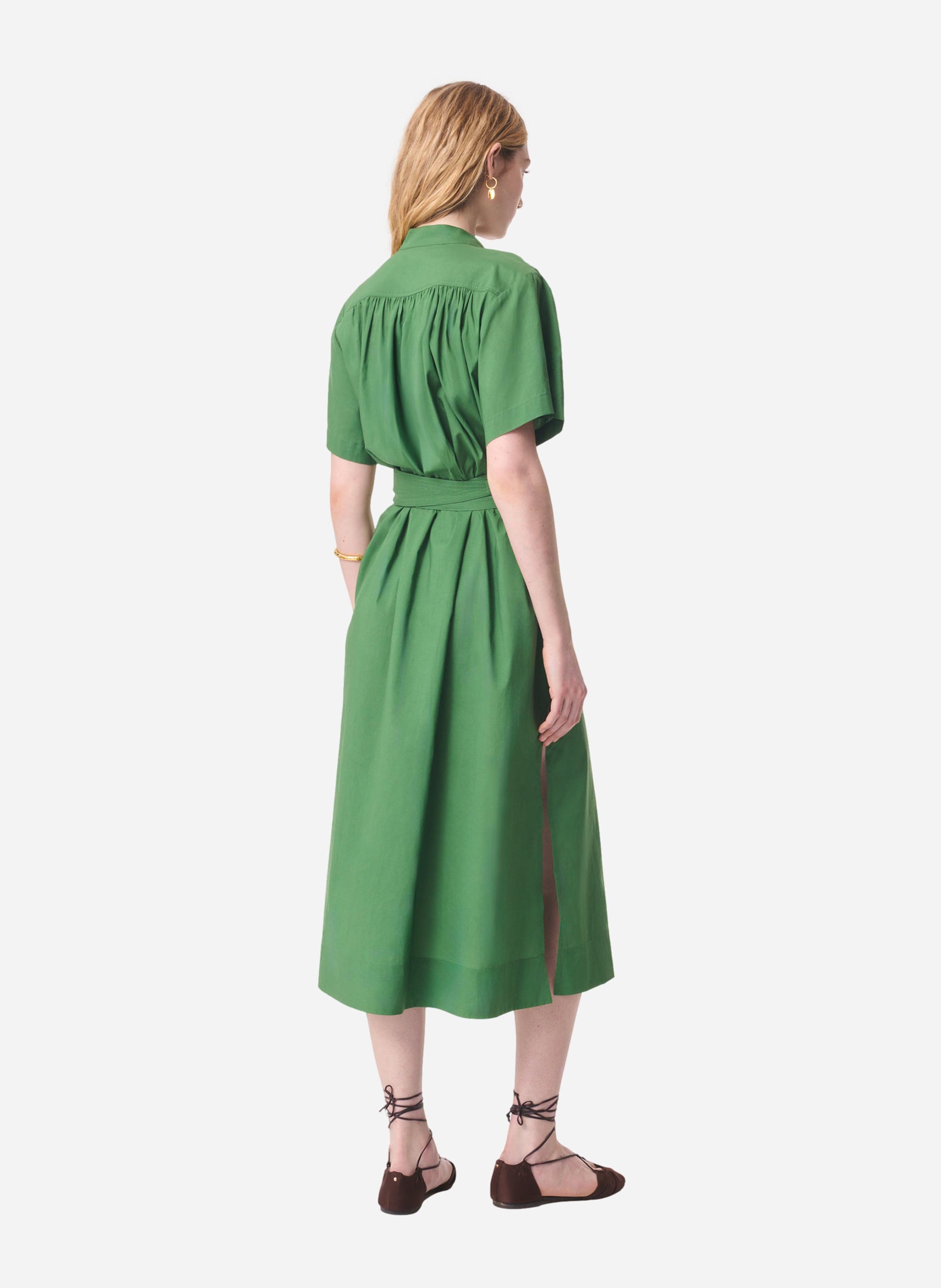 Robe midi col rond ceinturée unie VANESSA BRUNO Green