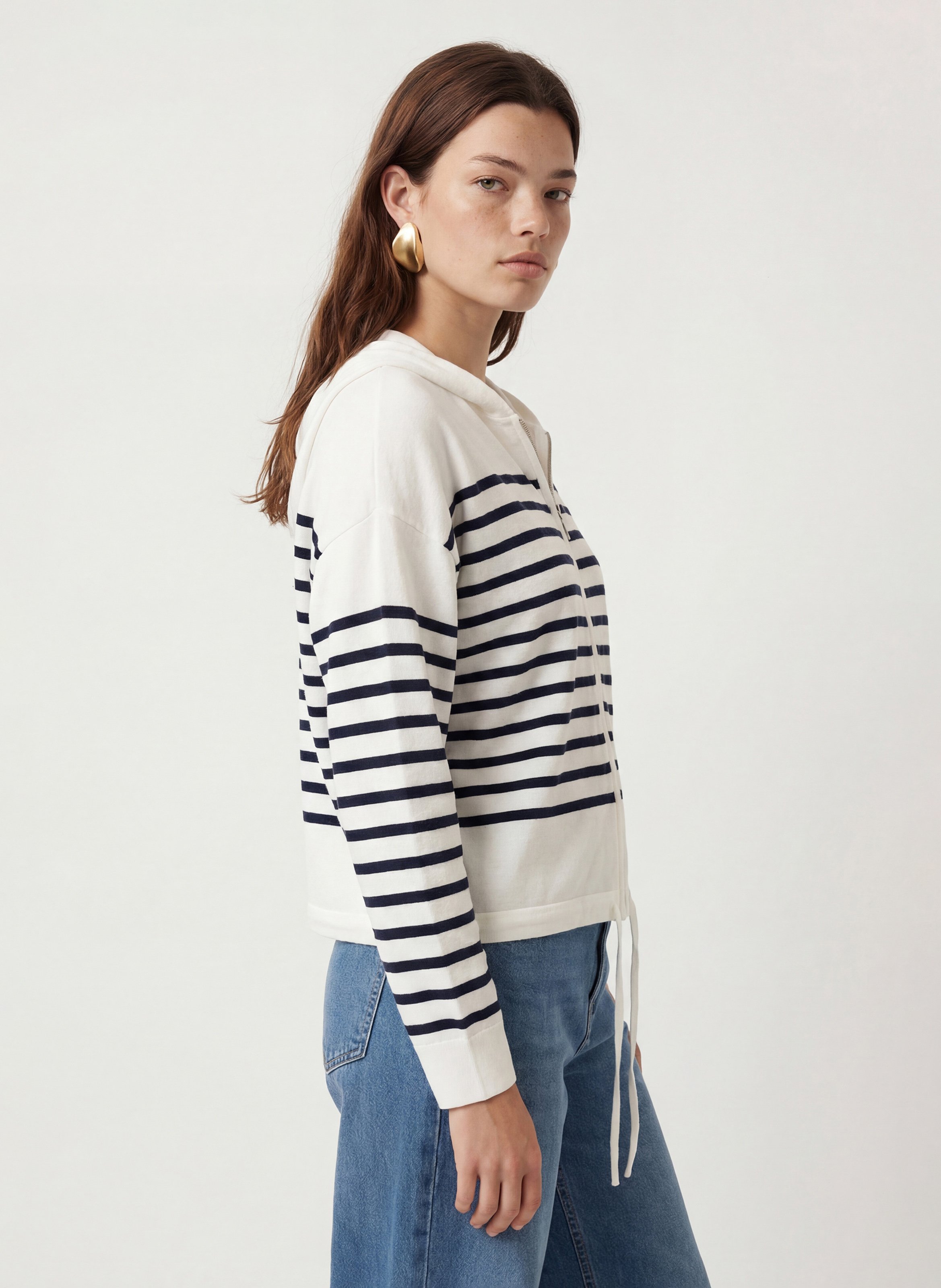 Striped hooded straight vest KOOKAI White