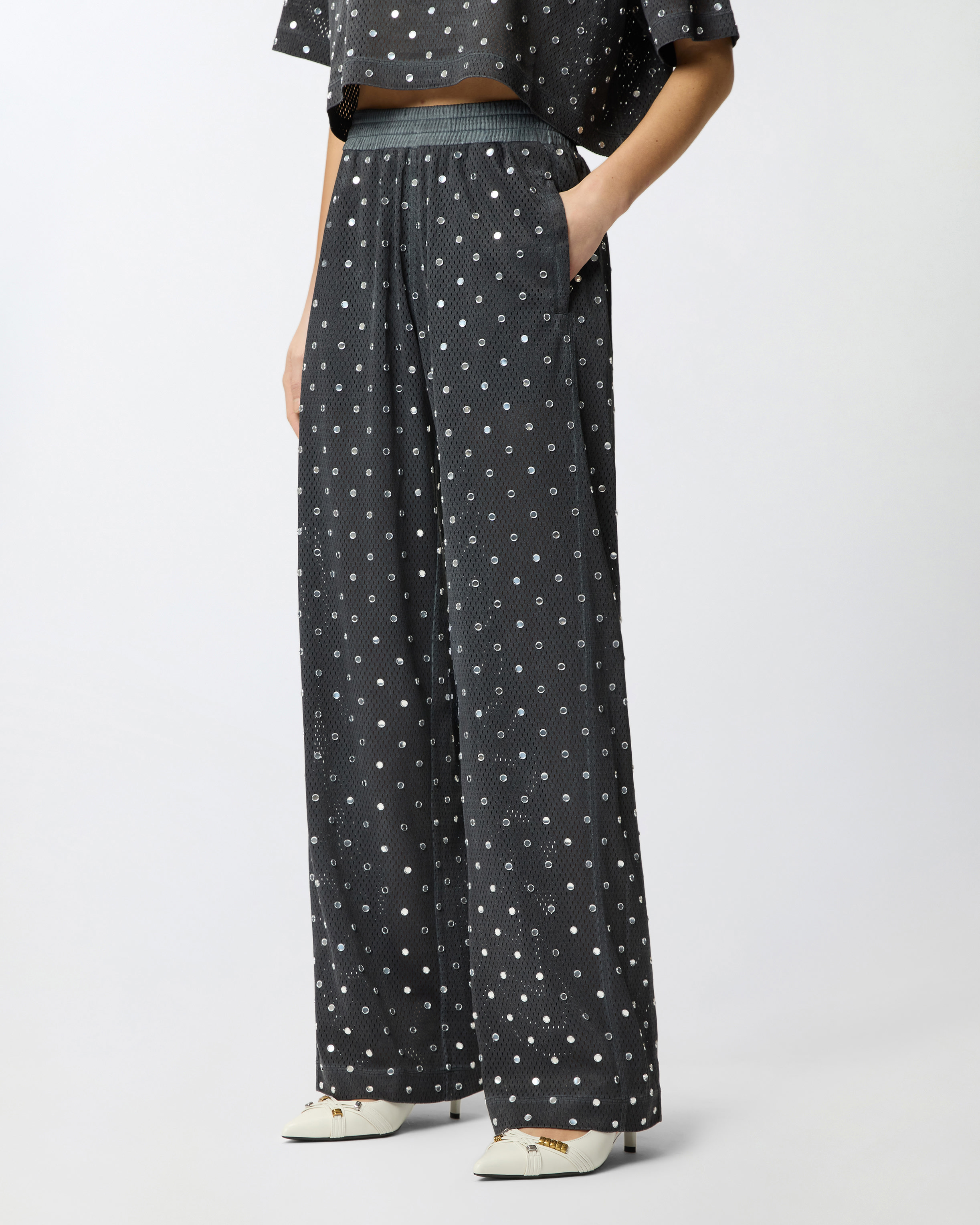 Knit pants with mirror sequins PINKO Grey