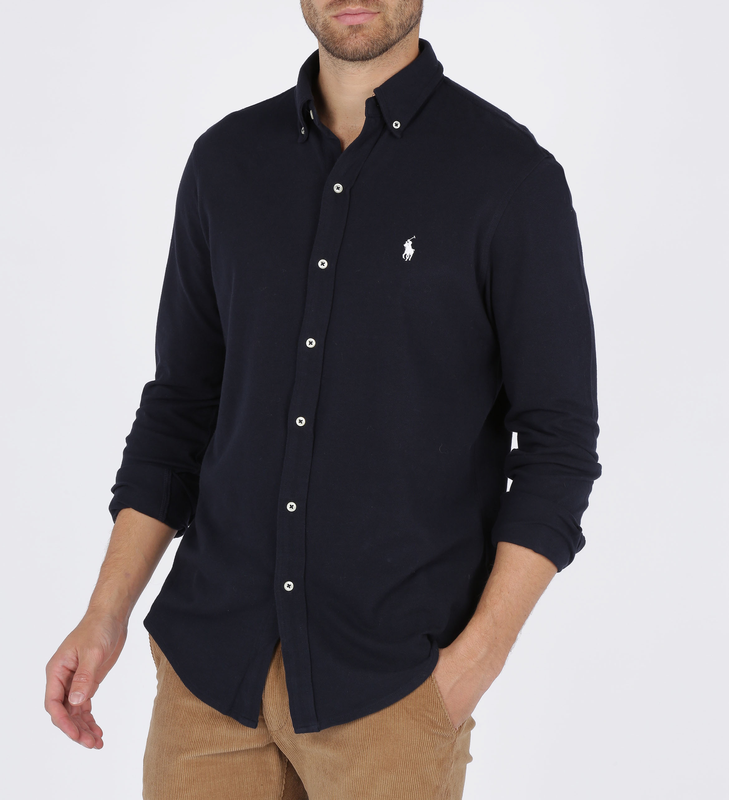 Regular-fit cotton piqué shirt with button-down collar POLO RALPH LAUREN Blue