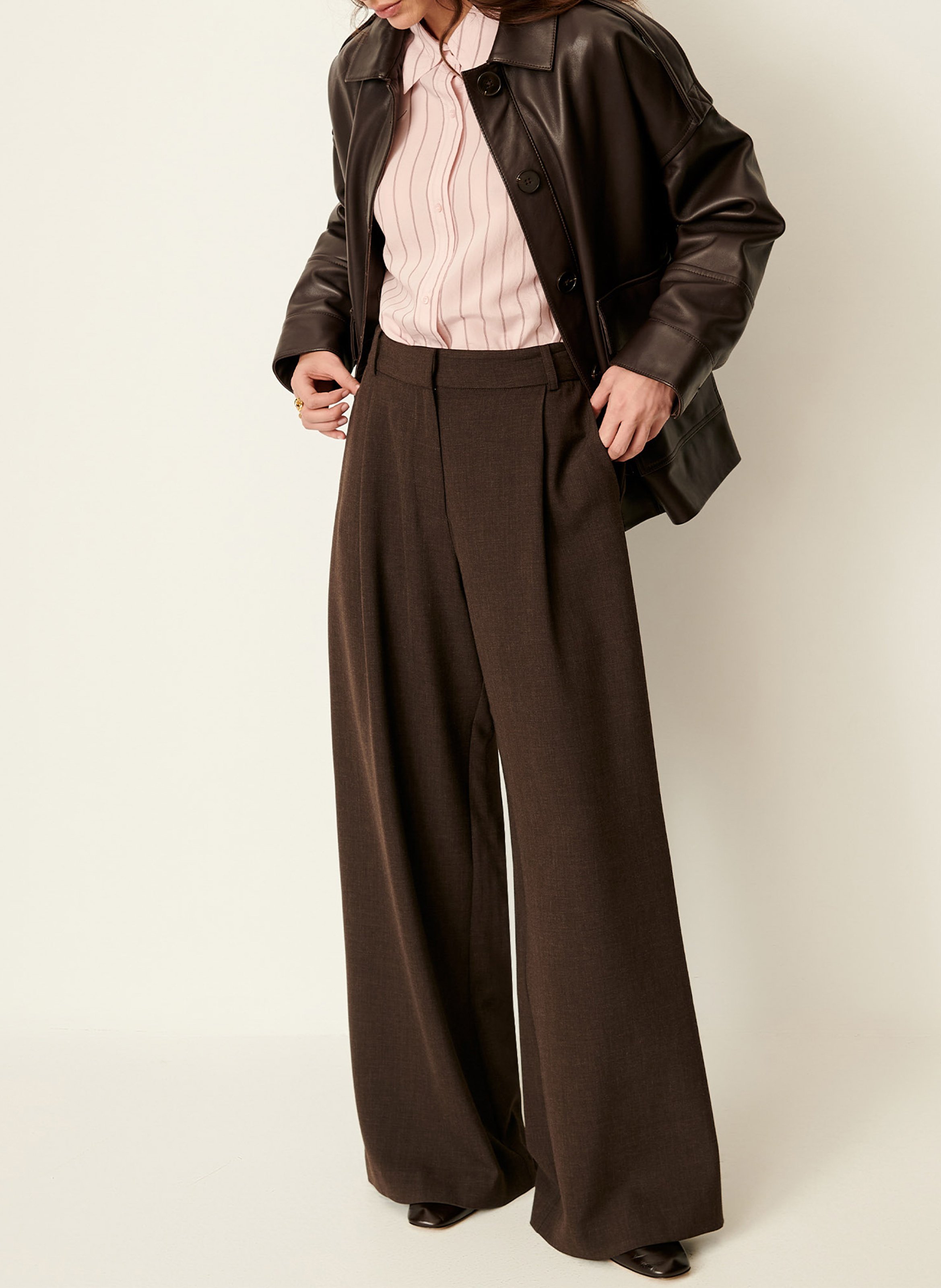 Weite Lederjacke mit Knöpfen SESSUN Braun