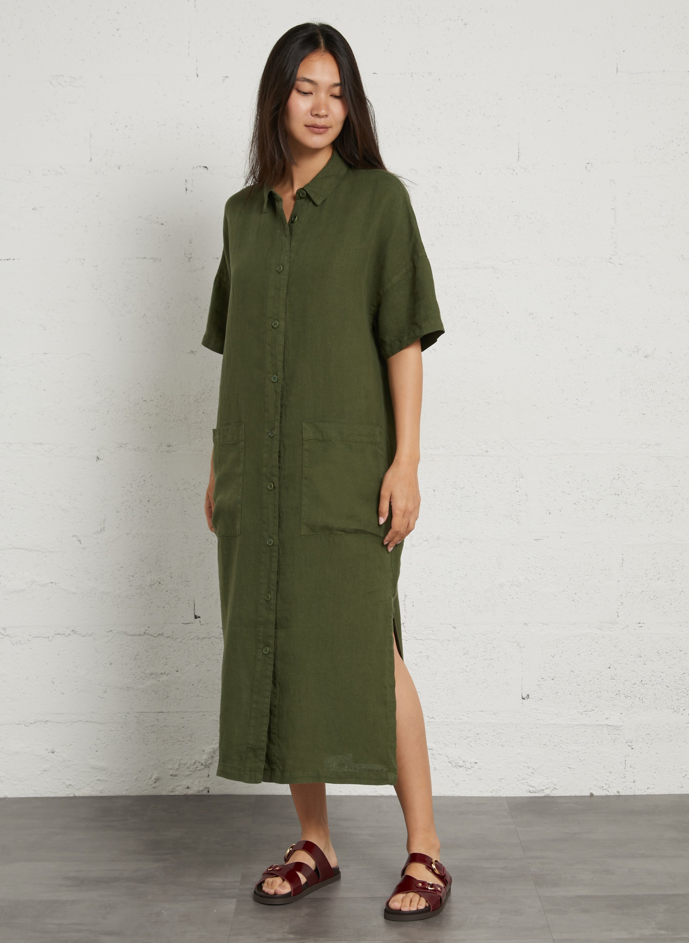 Langes, weites einfarbiges Leinenkleid BENSIMON