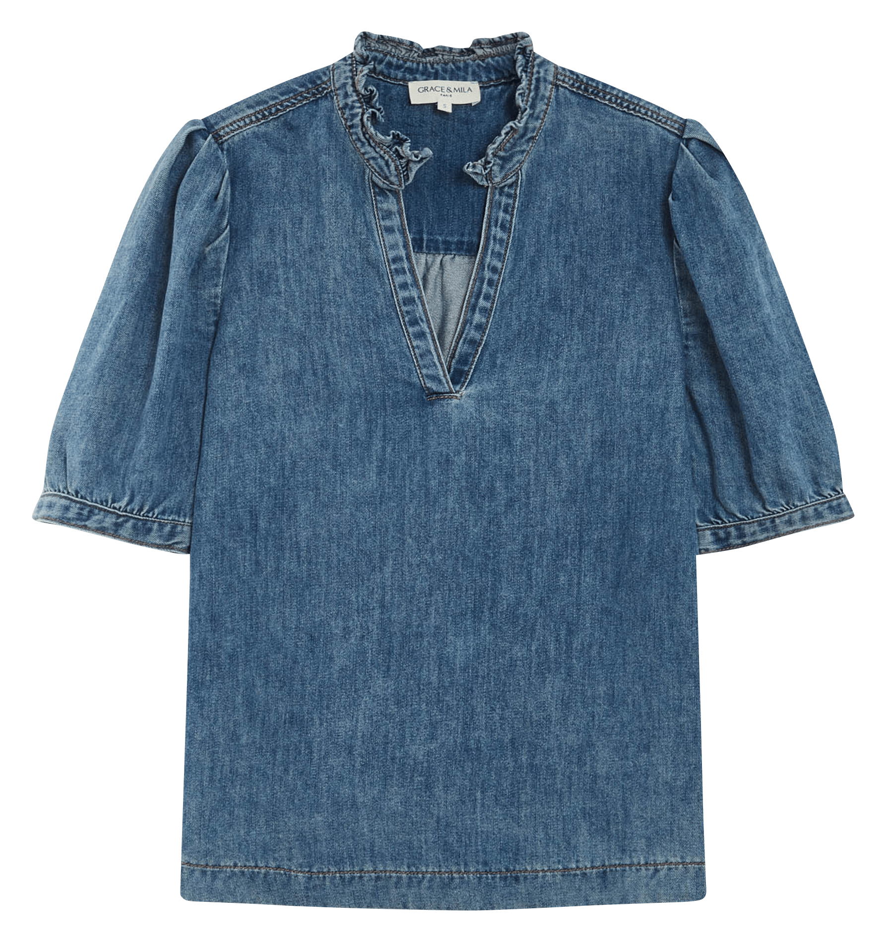 Cotton-blend loose-fit top GRACE ET MILA Blue